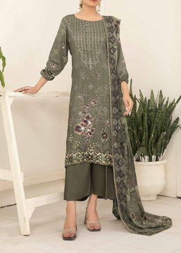 Sage - Embroidered Luxury Viscose Linen 3PC - Unstitched