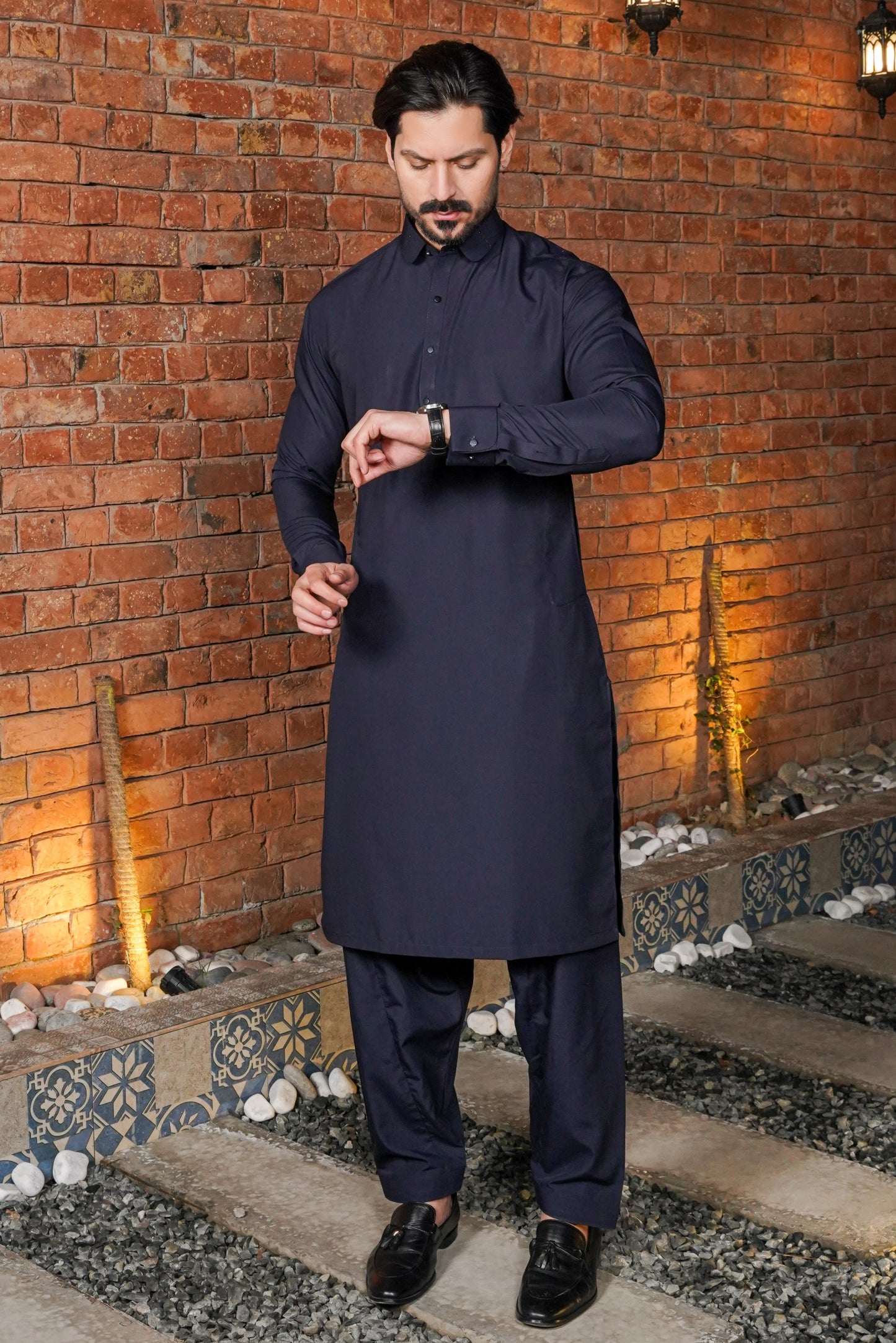 Navy Blue Detailing Collar Kameez Shalwar