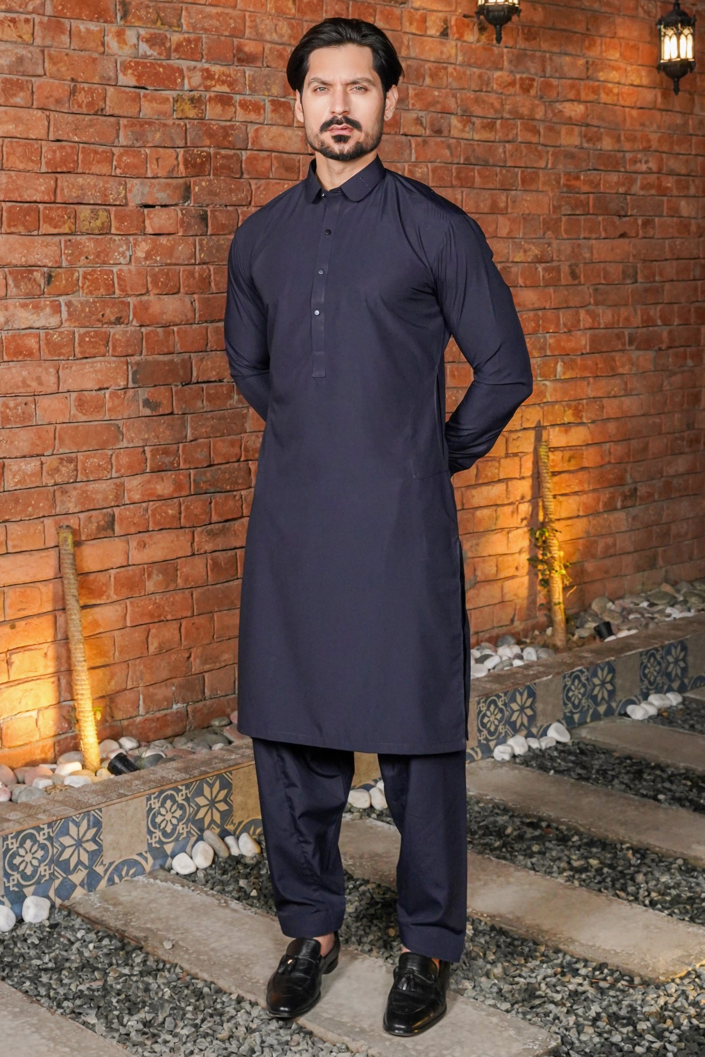 Navy Blue Detailing Collar Kameez Shalwar