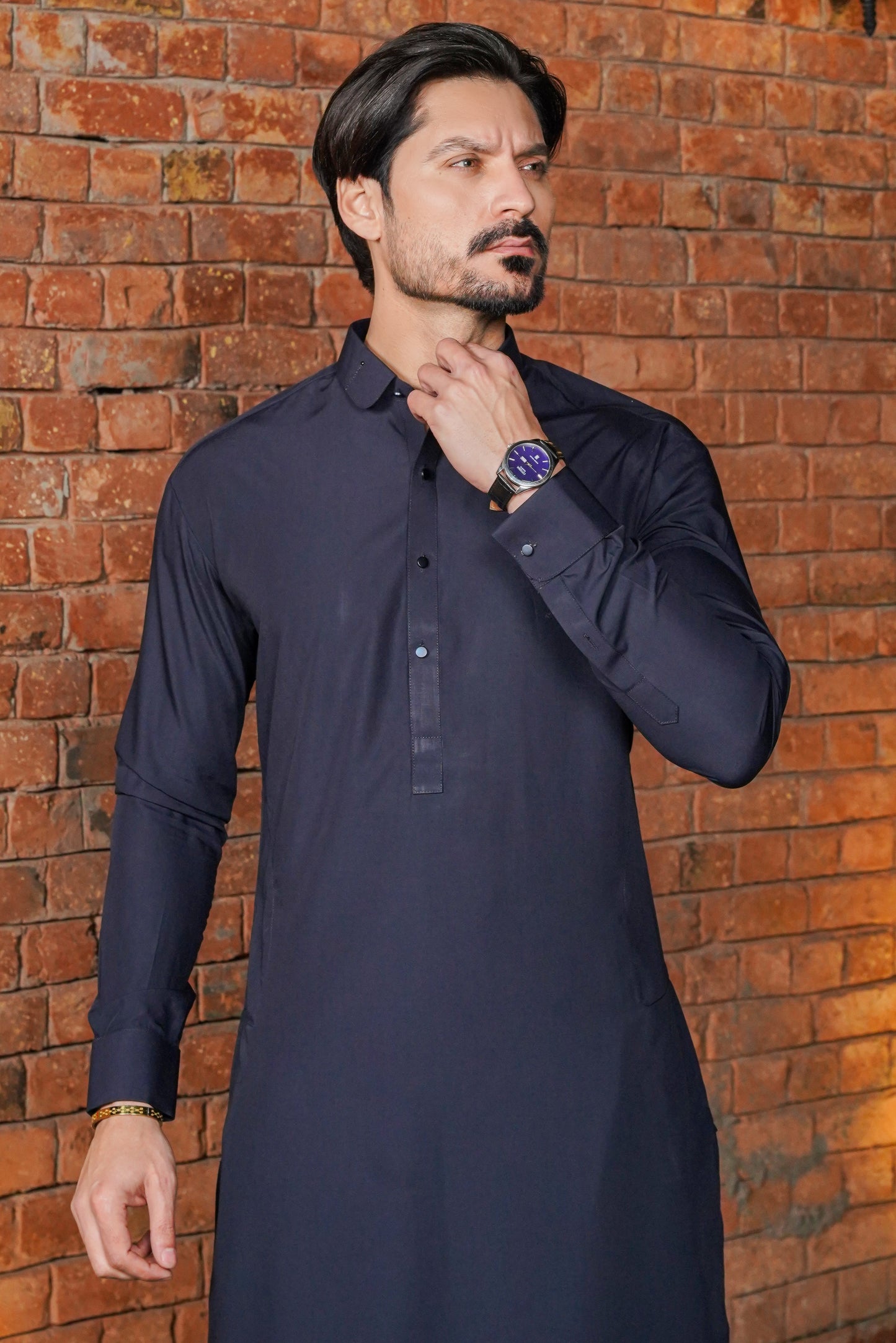 Navy Blue Detailing Collar Kameez Shalwar