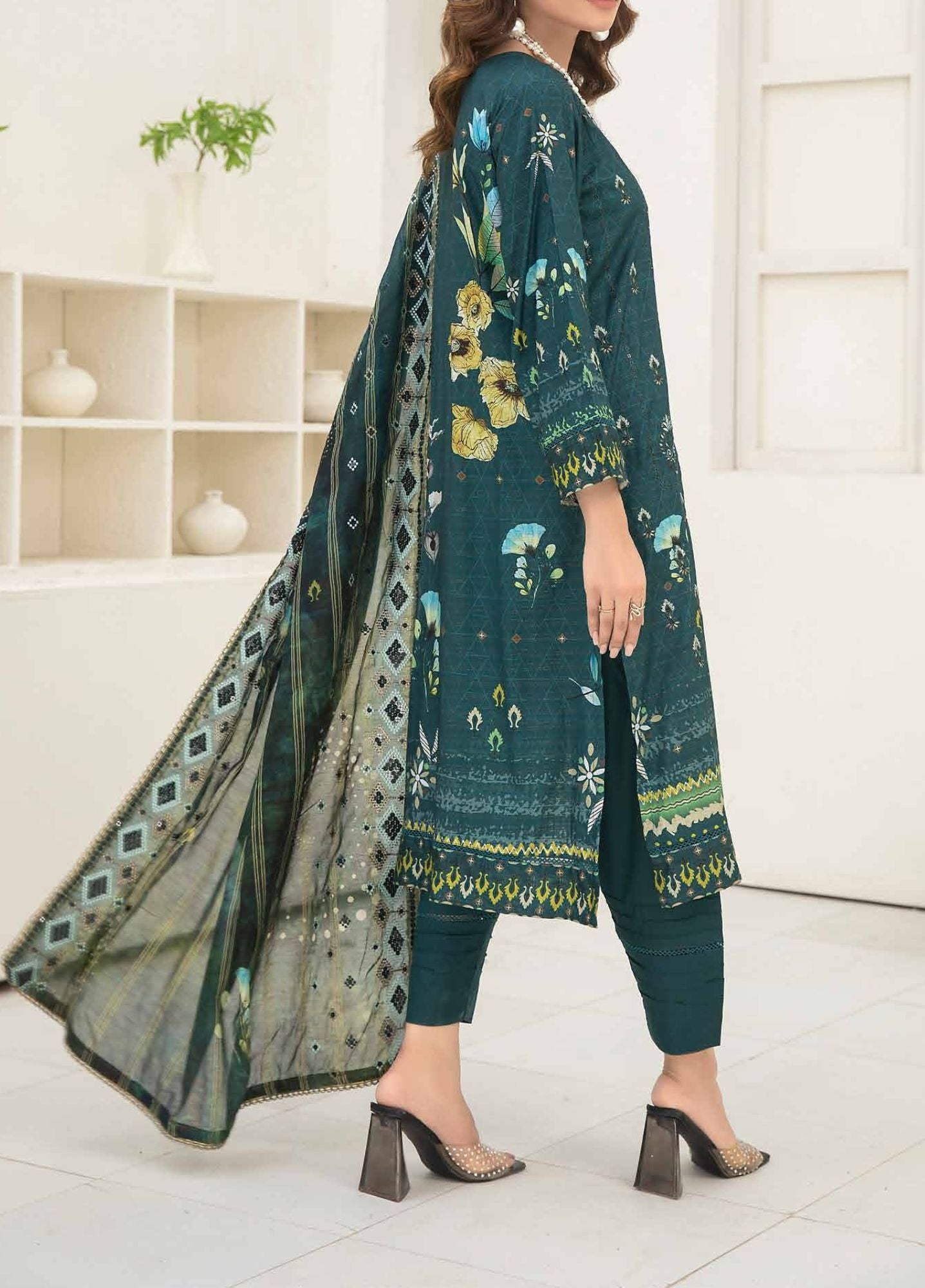 Mineral Green - Embroidered Luxury Viscose Linen 3PC - Unstitched