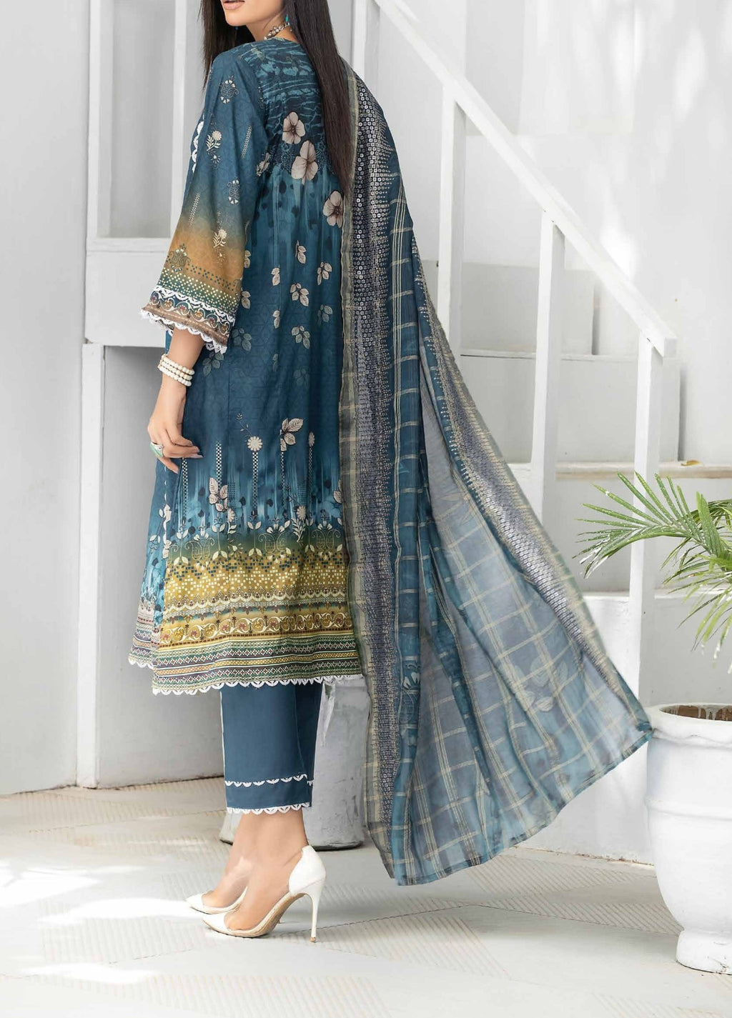 Dark Teal - Embroidered Luxury Linen 3PC - Unstitched