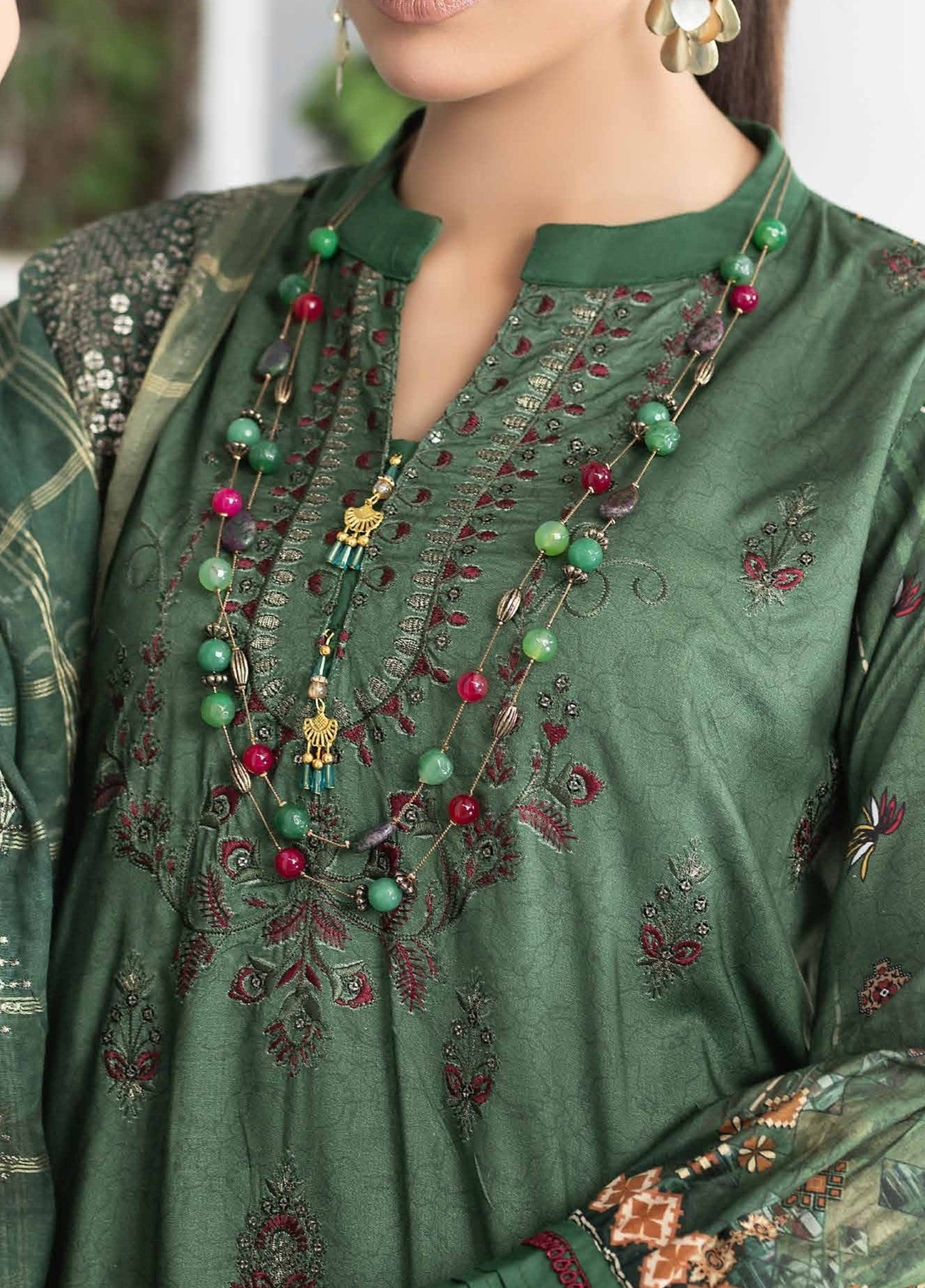 Hazel Green - Embroidered Luxury Linen 3PC - Unstitched