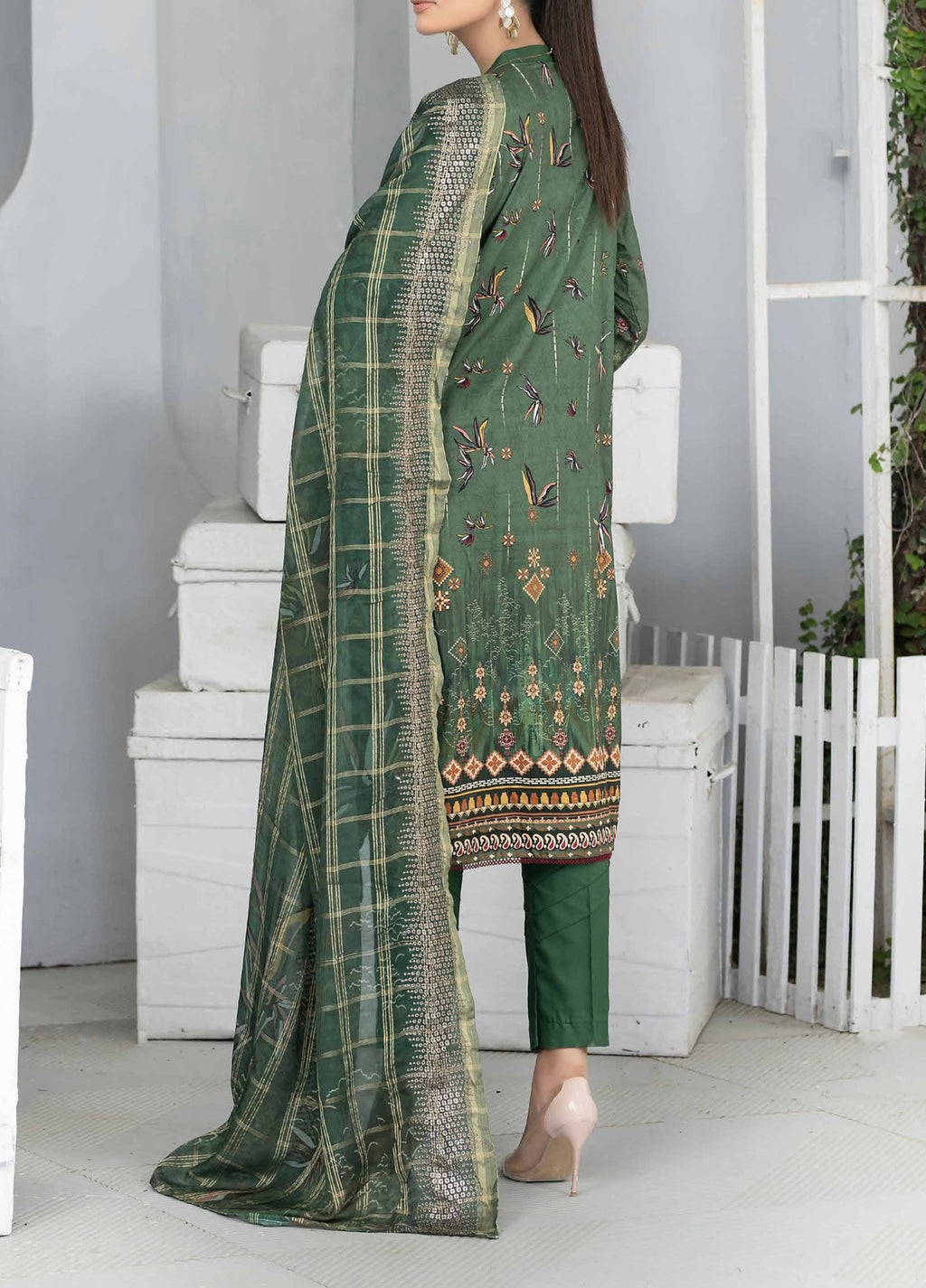 Hazel Green - Embroidered Luxury Linen 3PC - Unstitched