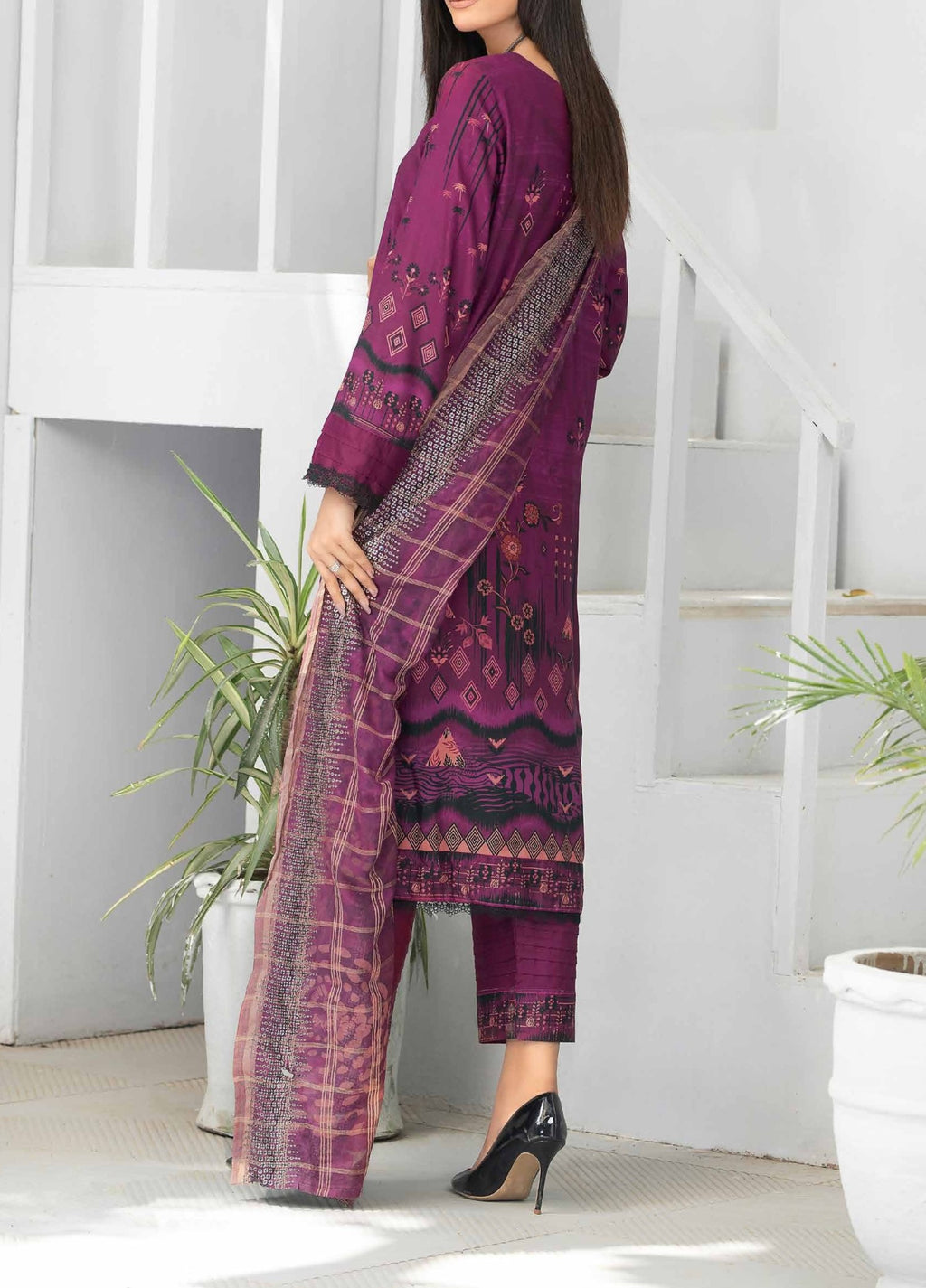 Plum - Embroidered Luxury Linen 3PC - Unstitched