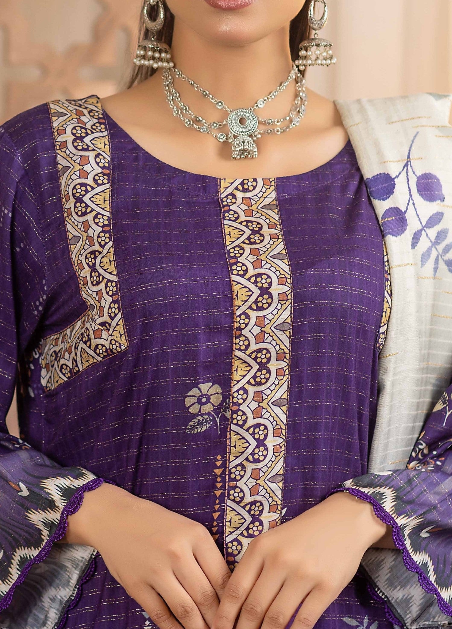 Digital Printed Unstitched 3 Piece Luxury Linen - Purple