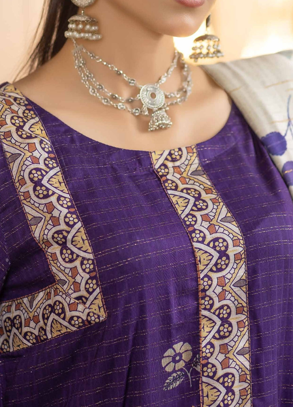 Digital Printed Unstitched 3 Piece Luxury Linen - Purple