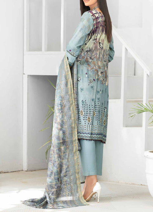 Aqua - Embroidered Luxury Linen 3PC - Unstitched