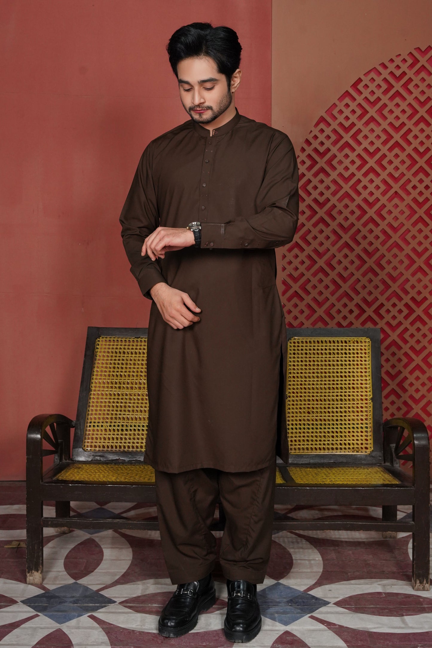 Brown Detailing Kameez Shalwar