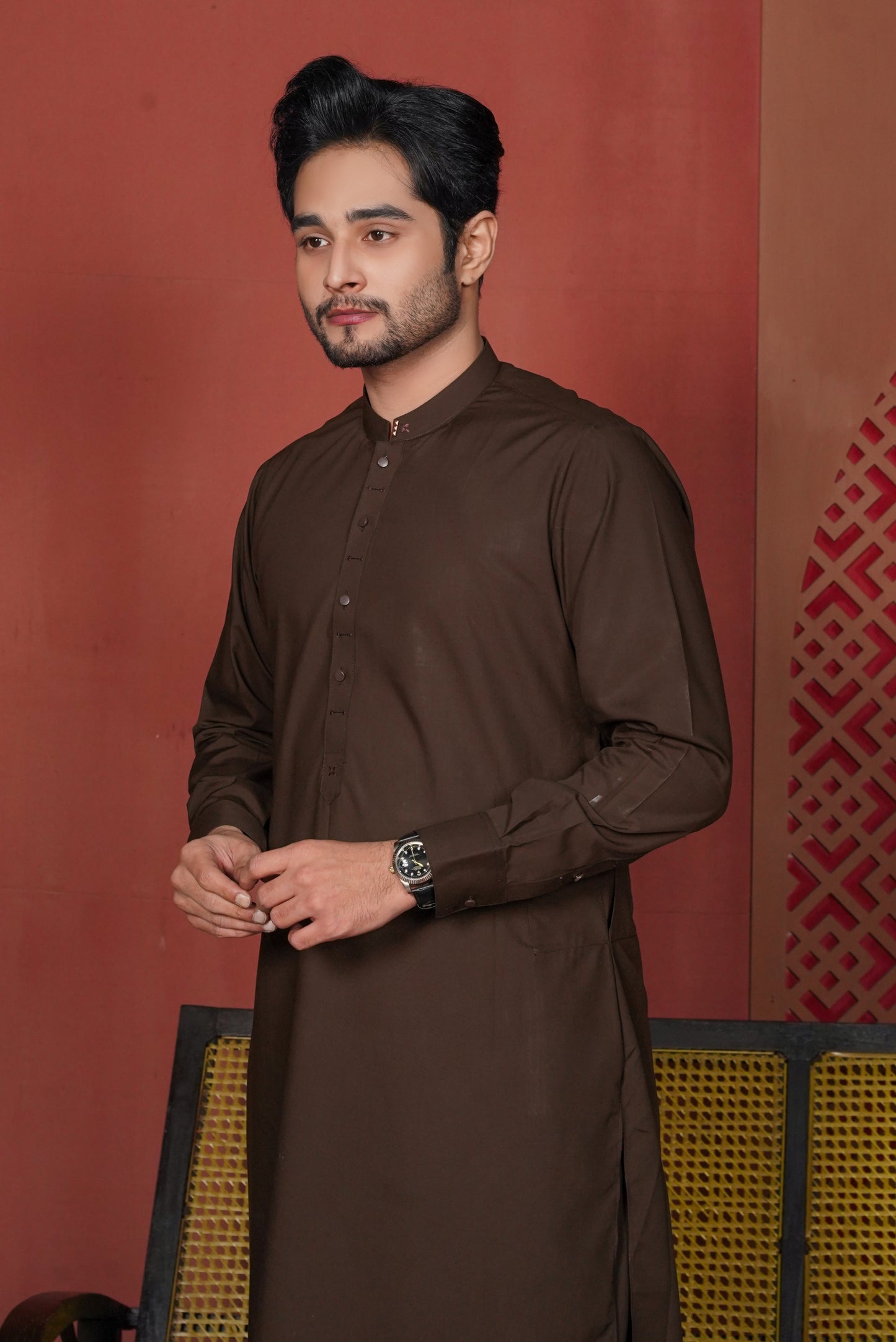 Brown Detailing Kameez Shalwar