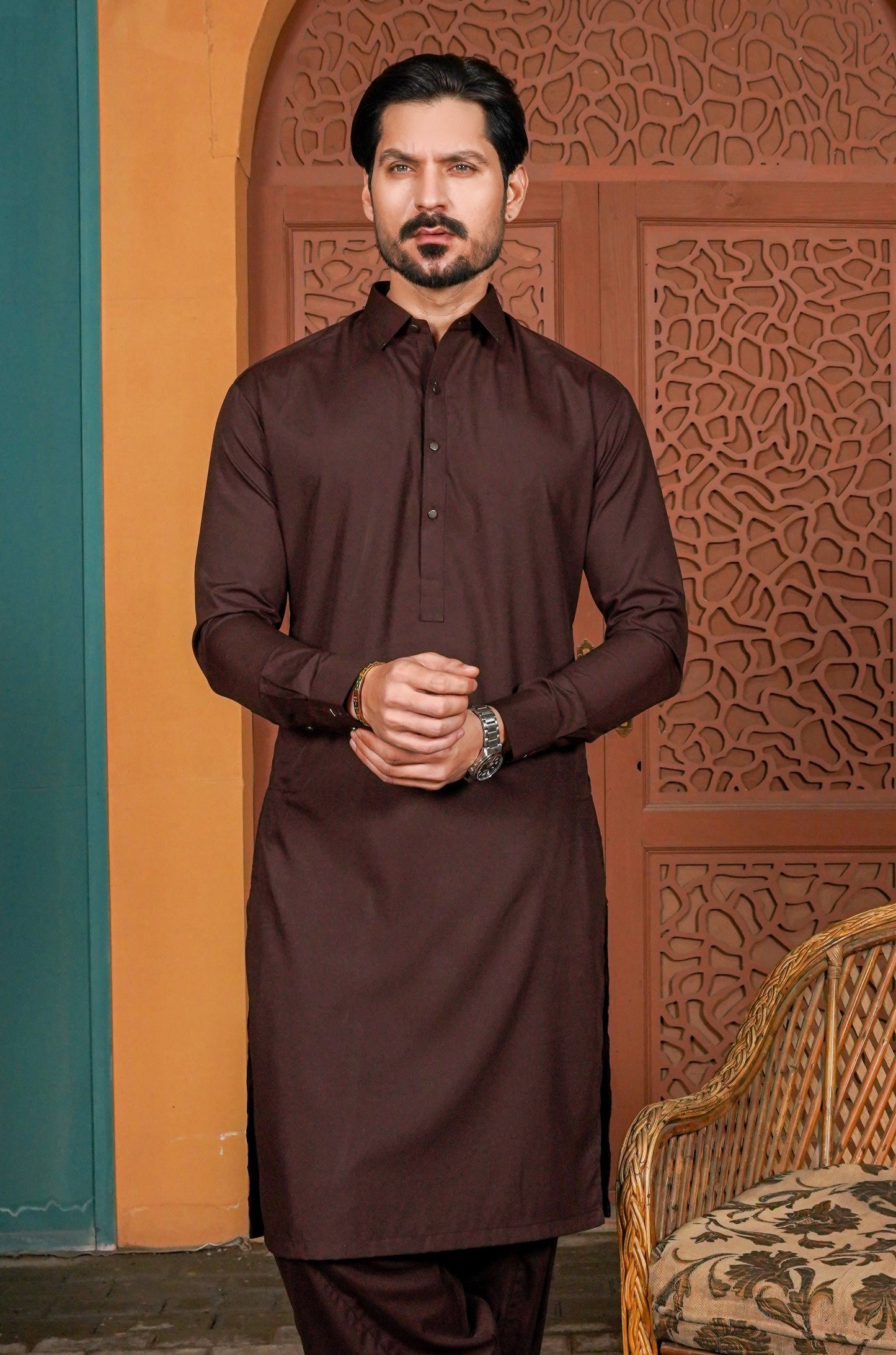 Maroon Detailing Collar Kameez Shalwar