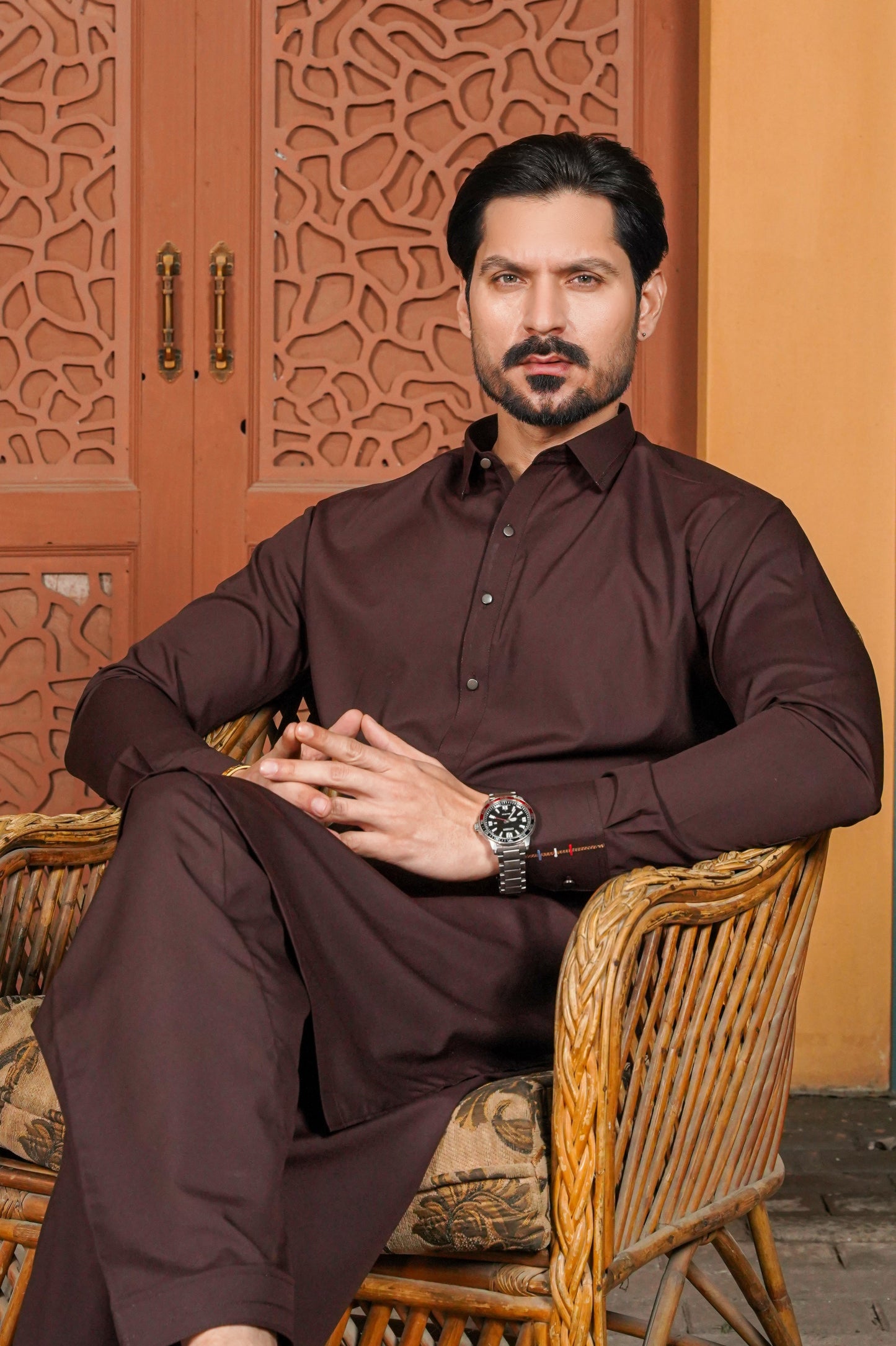 Maroon Detailing Collar Kameez Shalwar