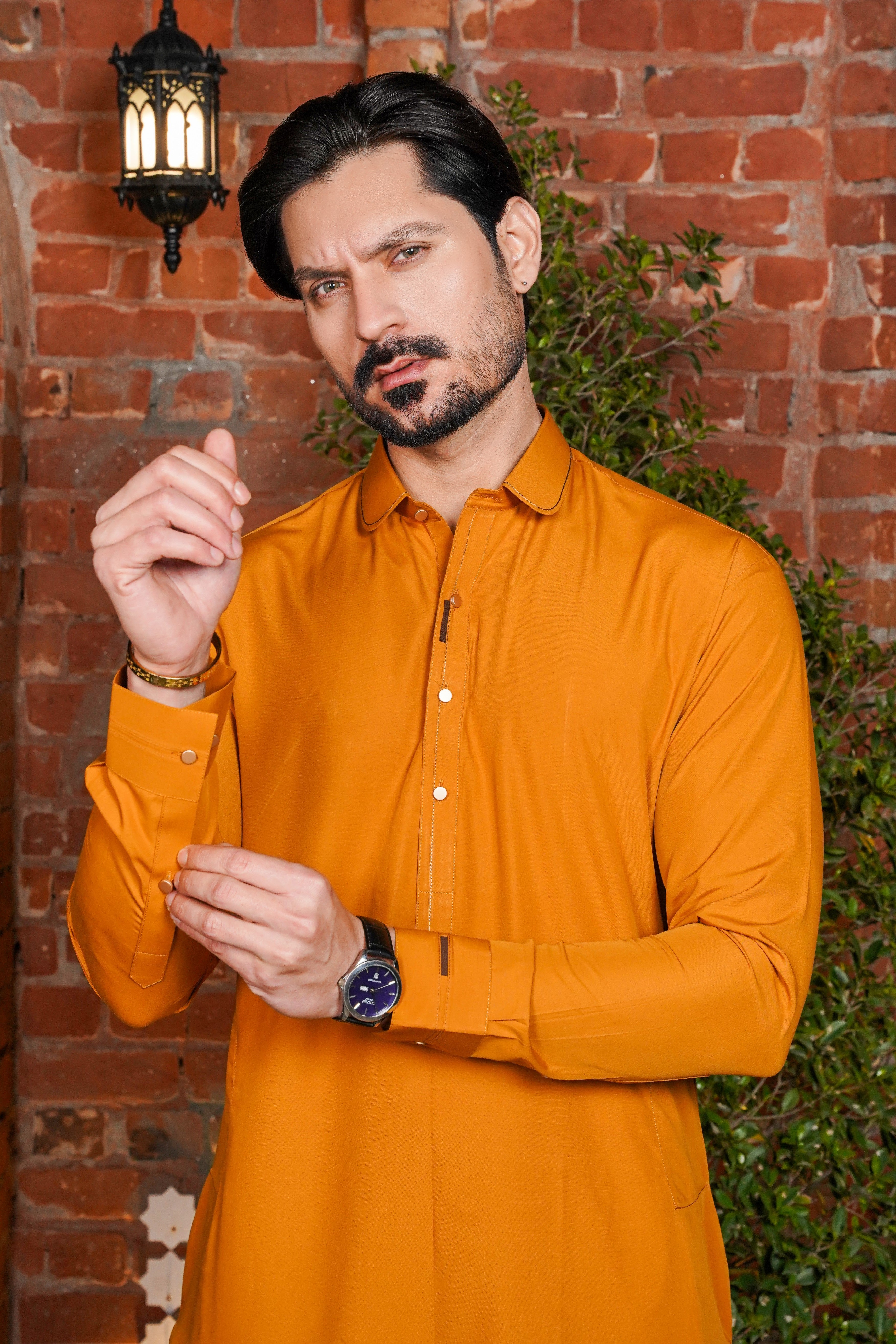 Mustard Signature Detailing Collar Kameez Shalwar