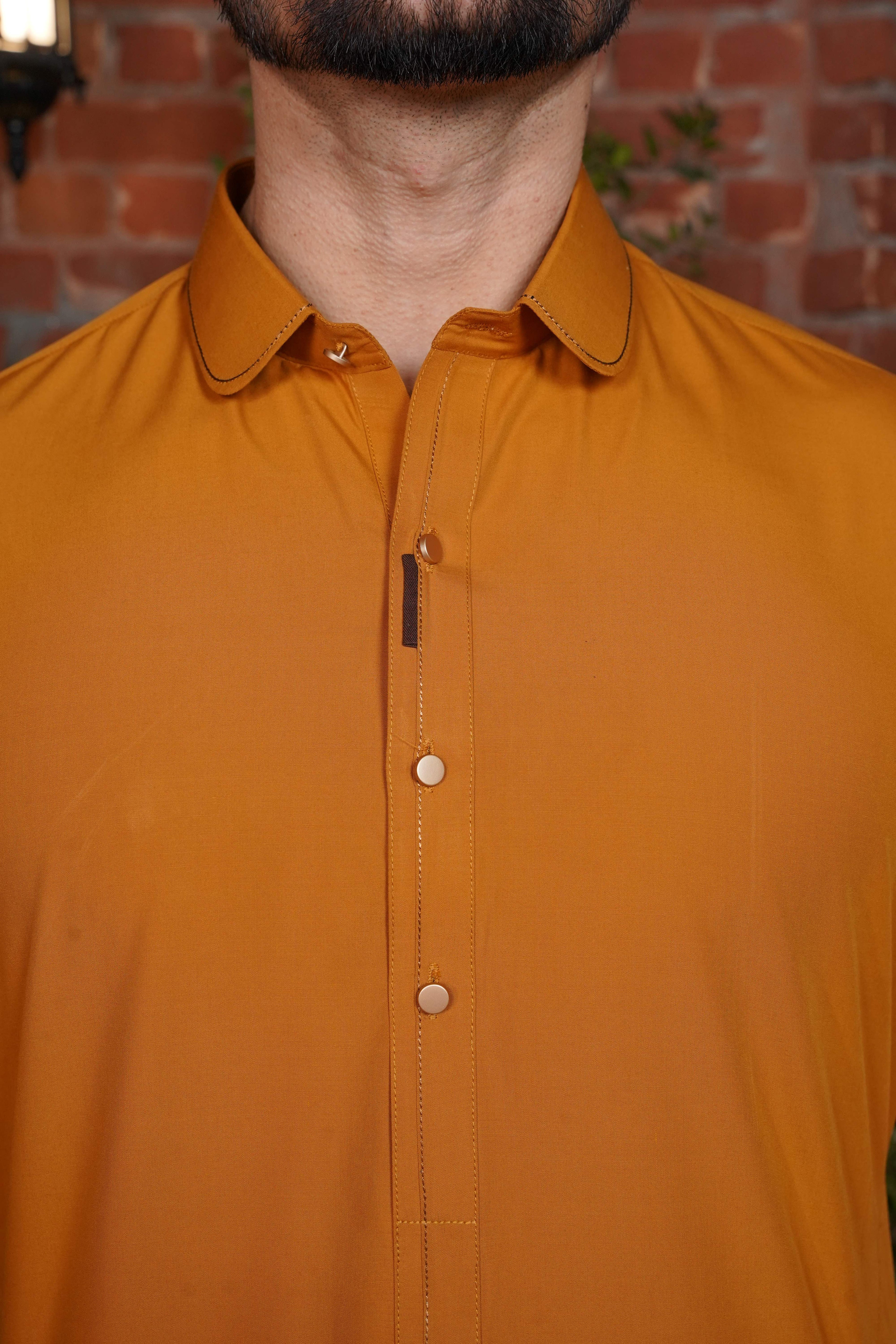 Mustard Signature Detailing Collar Kameez Shalwar