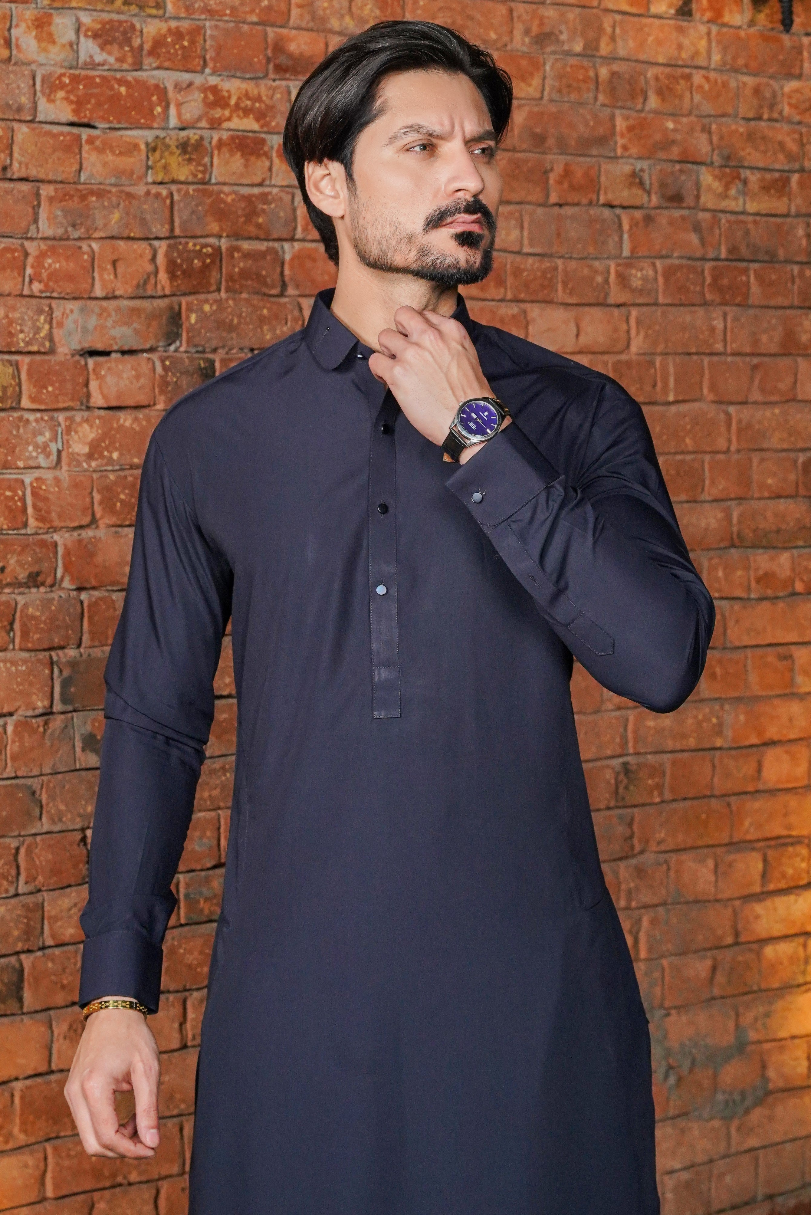 Navy Blue Detailing Collar Kameez Shalwar