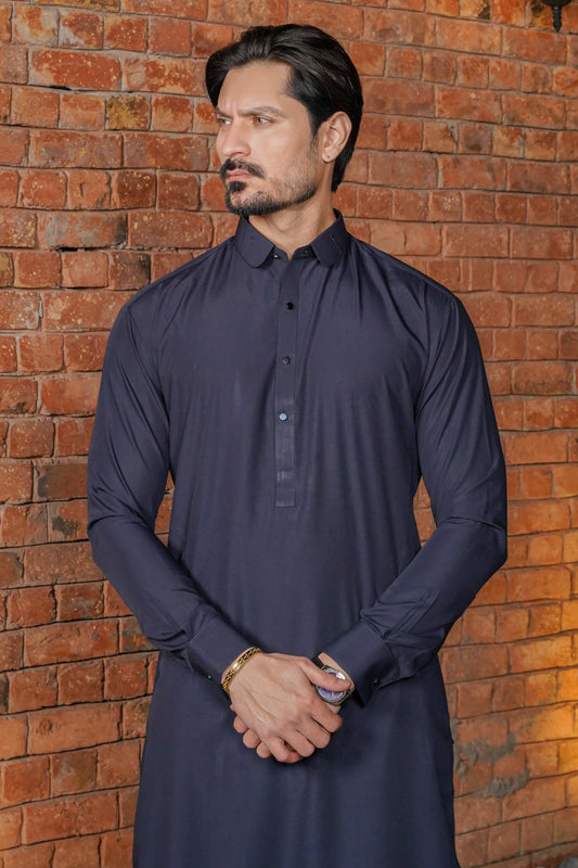 Navy Blue Detailing Collar Kameez Shalwar