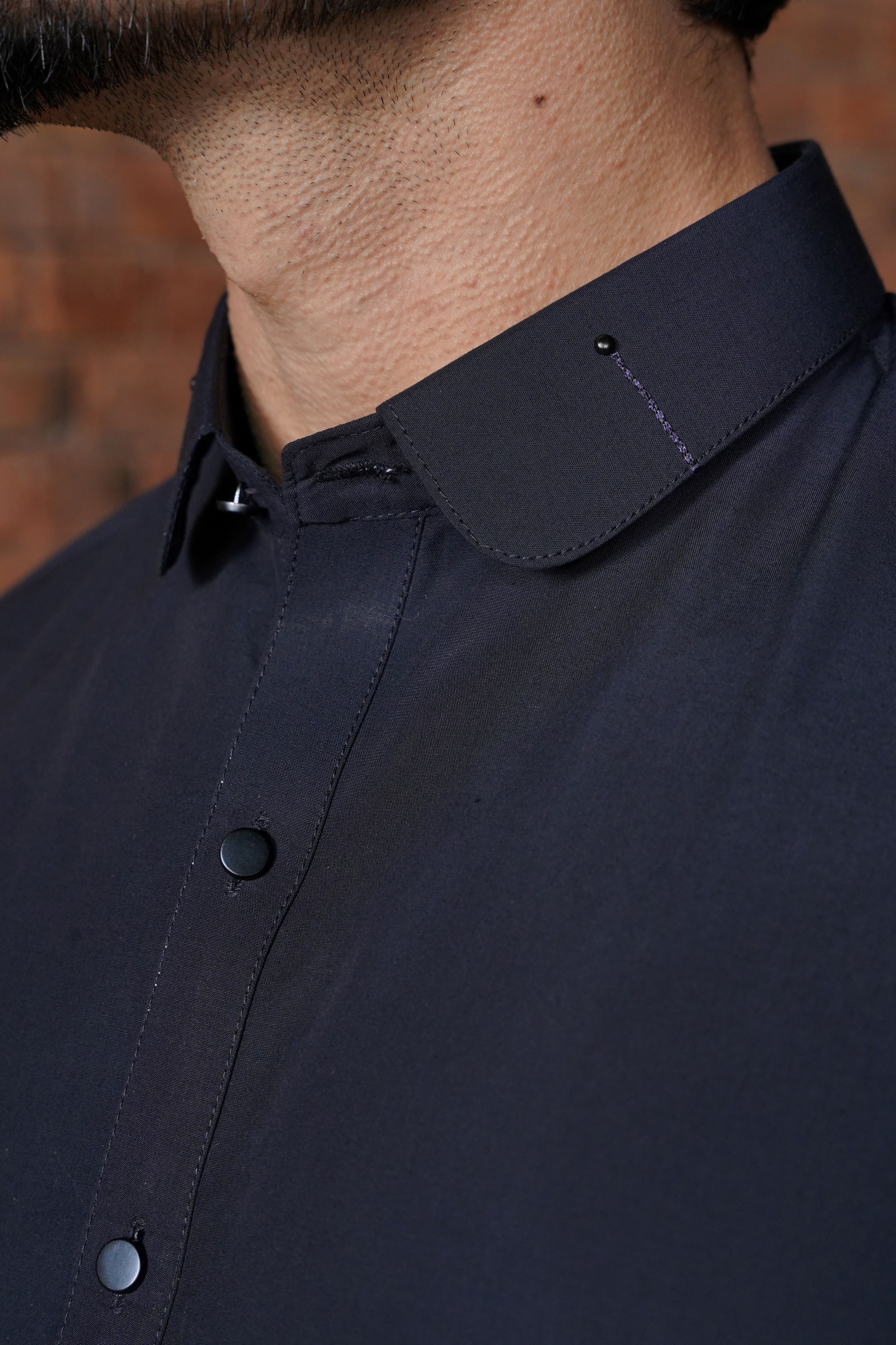 Navy Blue Detailing Collar Kameez Shalwar