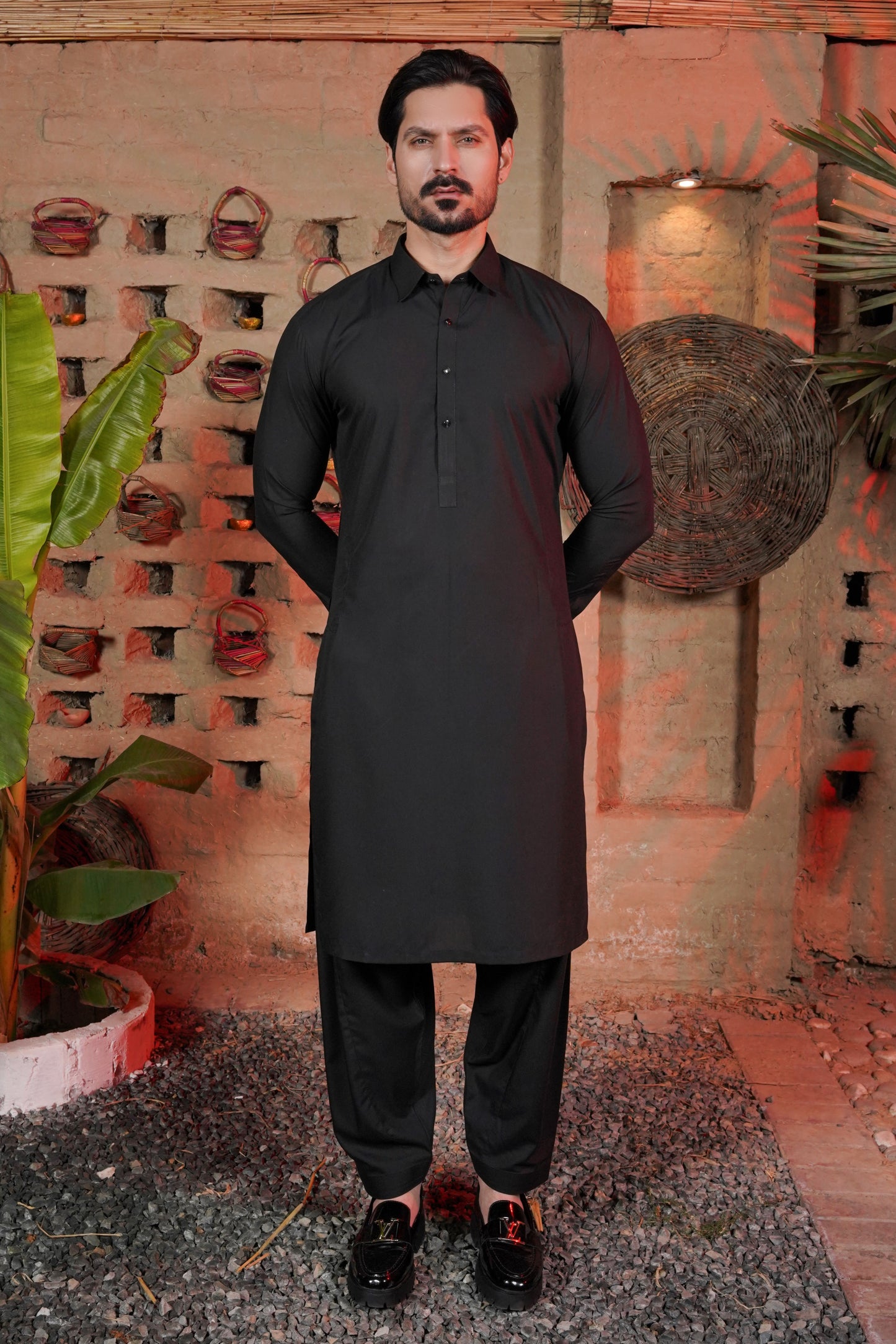 Classic Black Plain Collar Kameez Shalwar