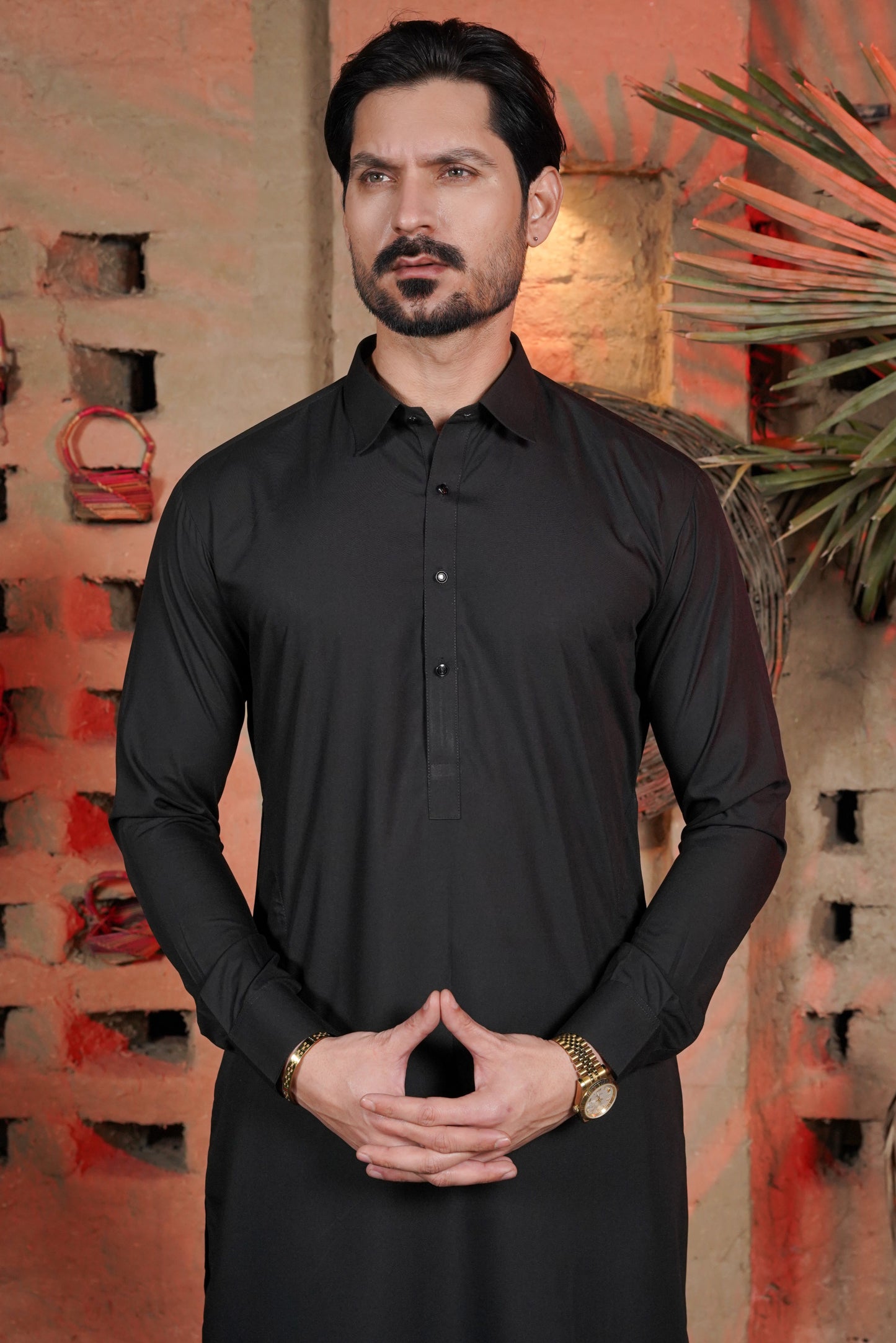 Classic Black Plain Collar Kameez Shalwar