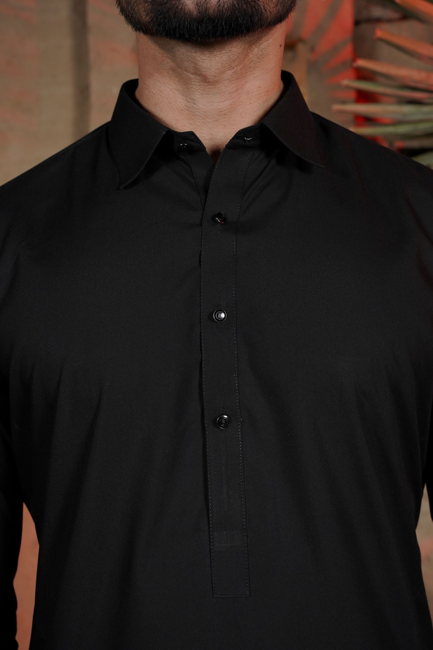 Classic Black Plain Collar Kameez Shalwar