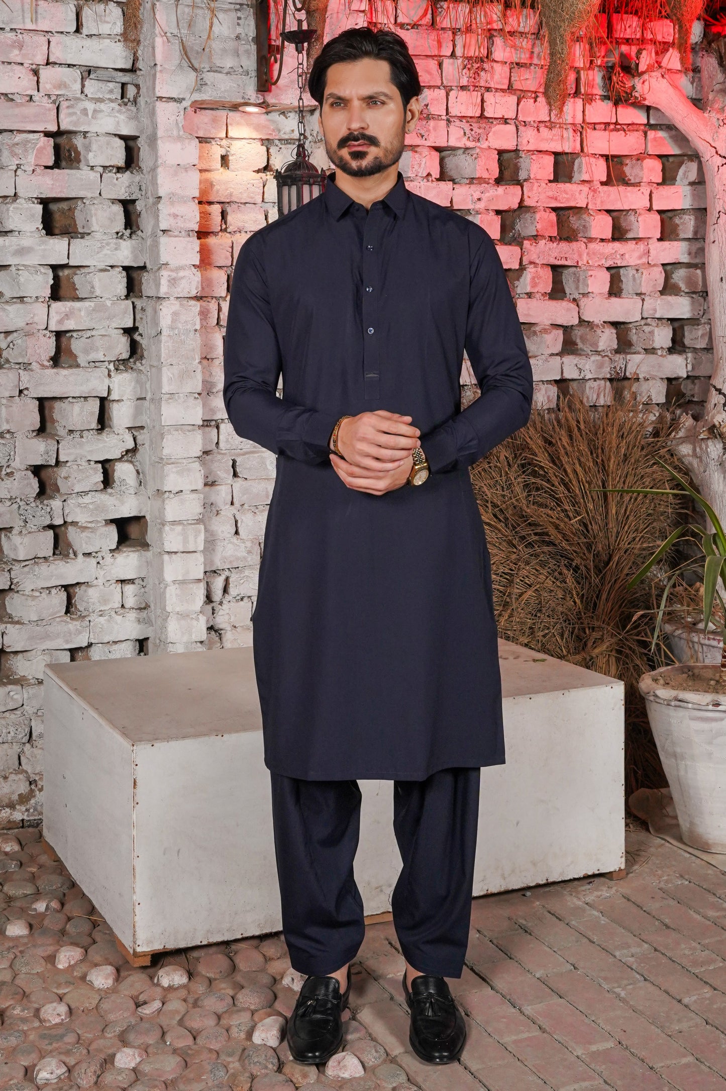 Navy Blue Detailing Collar Kameez Shalwar