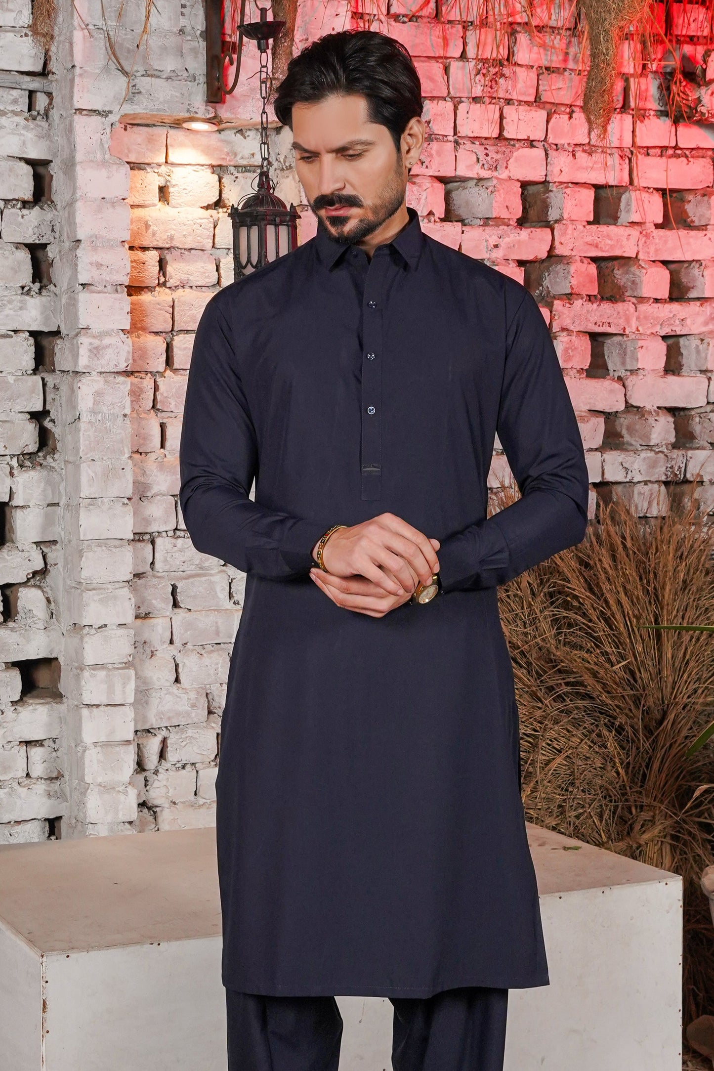 Navy Blue Detailing Collar Kameez Shalwar