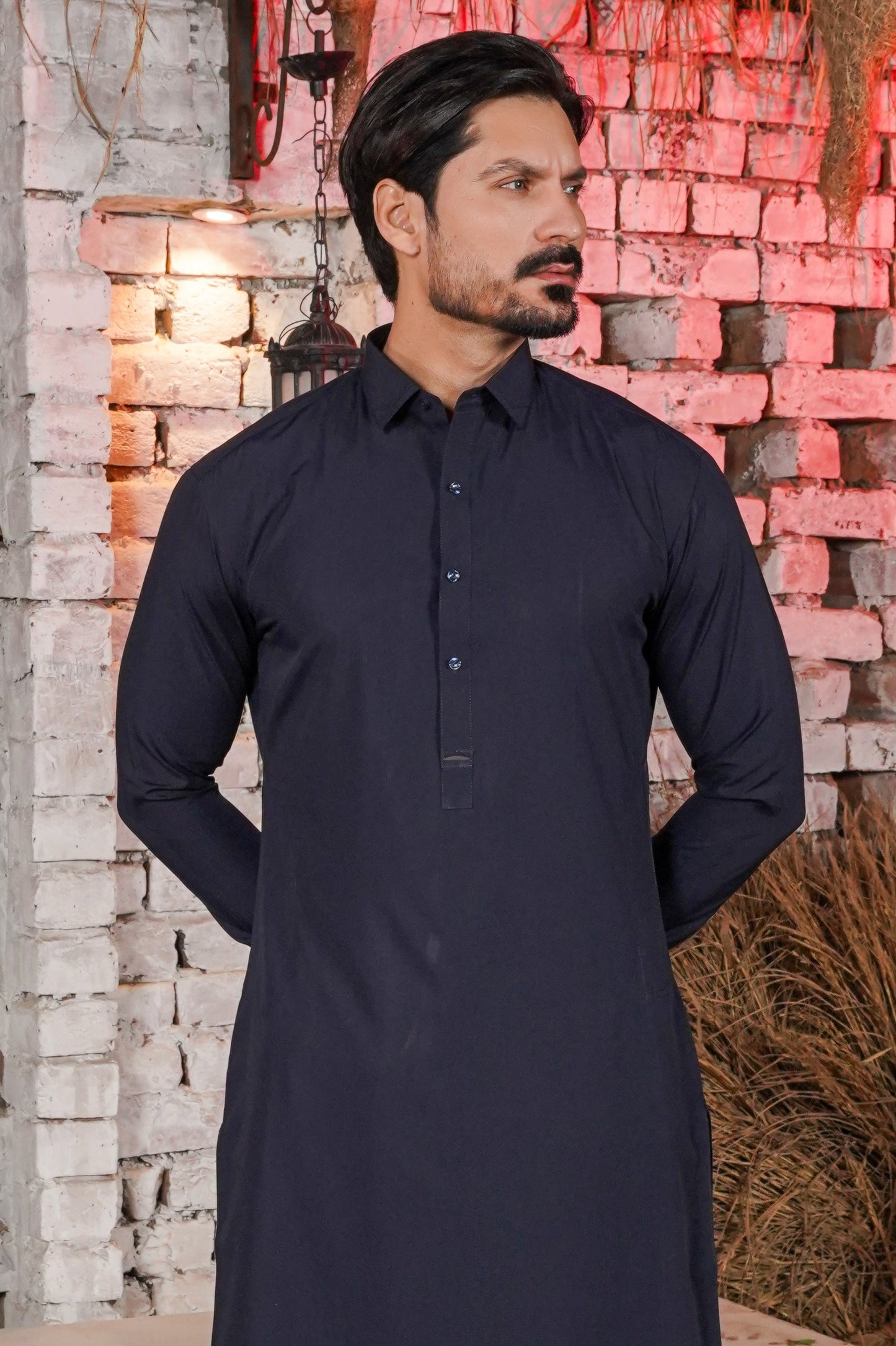 Navy Blue Detailing Collar Kameez Shalwar