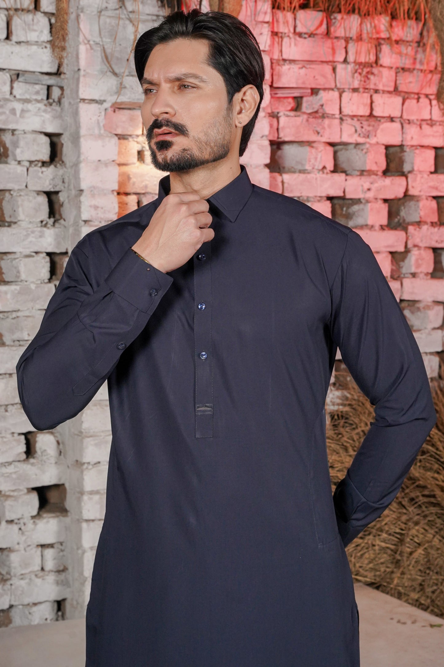 Navy Blue Detailing Collar Kameez Shalwar