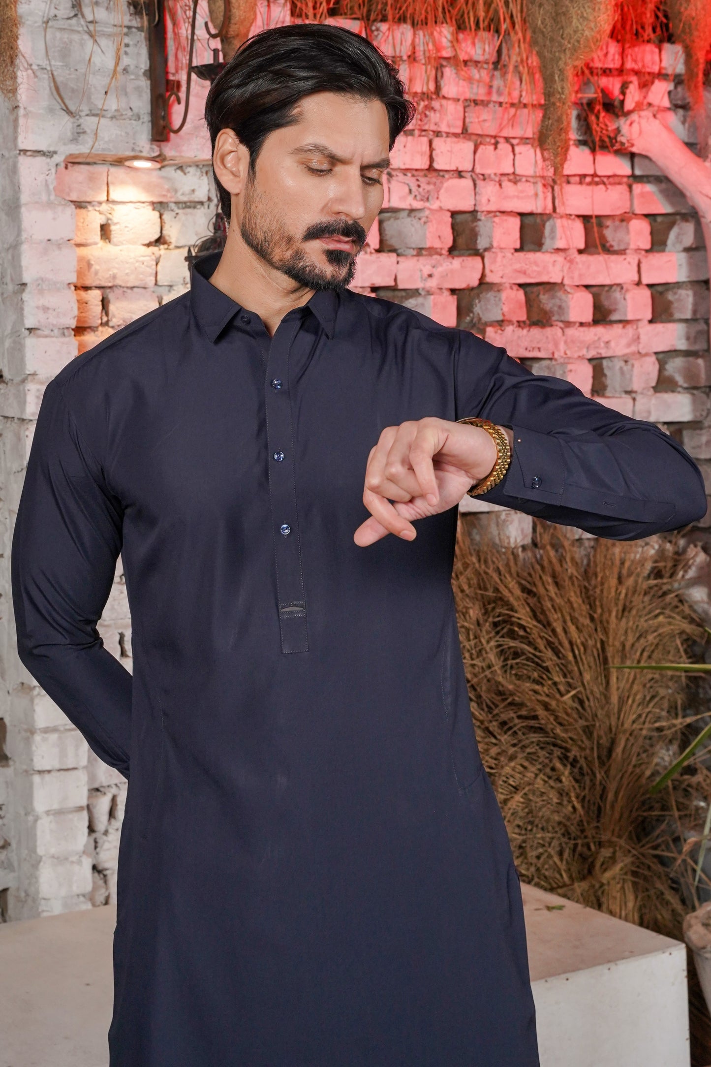 Navy Blue Detailing Collar Kameez Shalwar