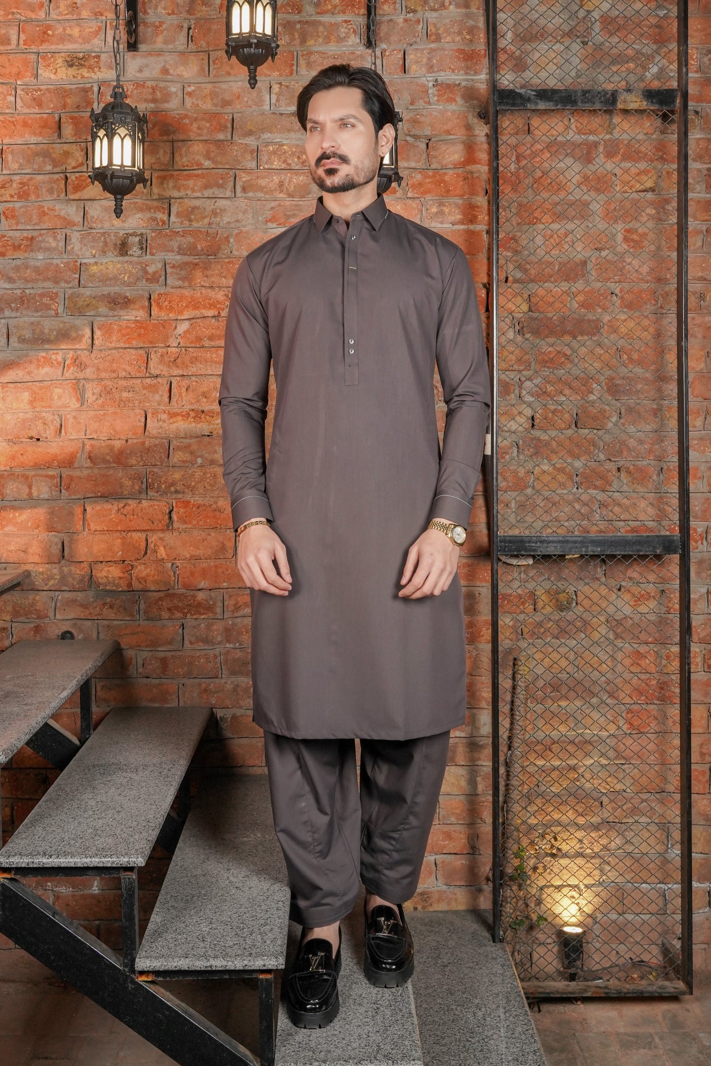 Charcoal Detailing Collar Kameez Shalwar