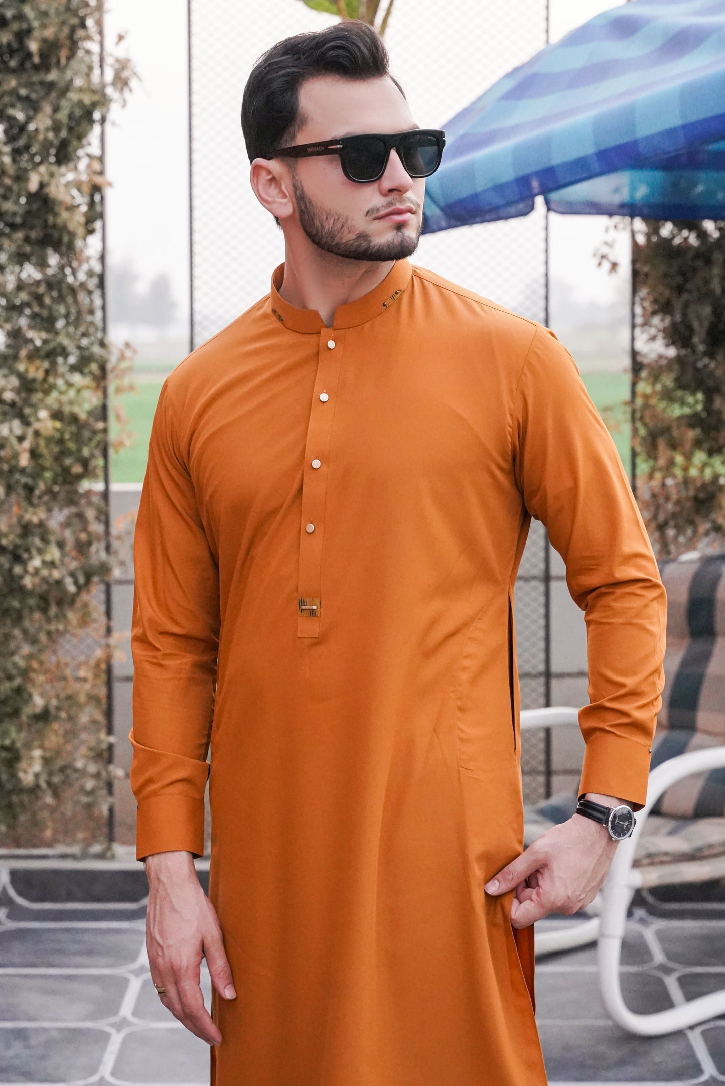 Mustard Signature Detailing Kurta Pajama