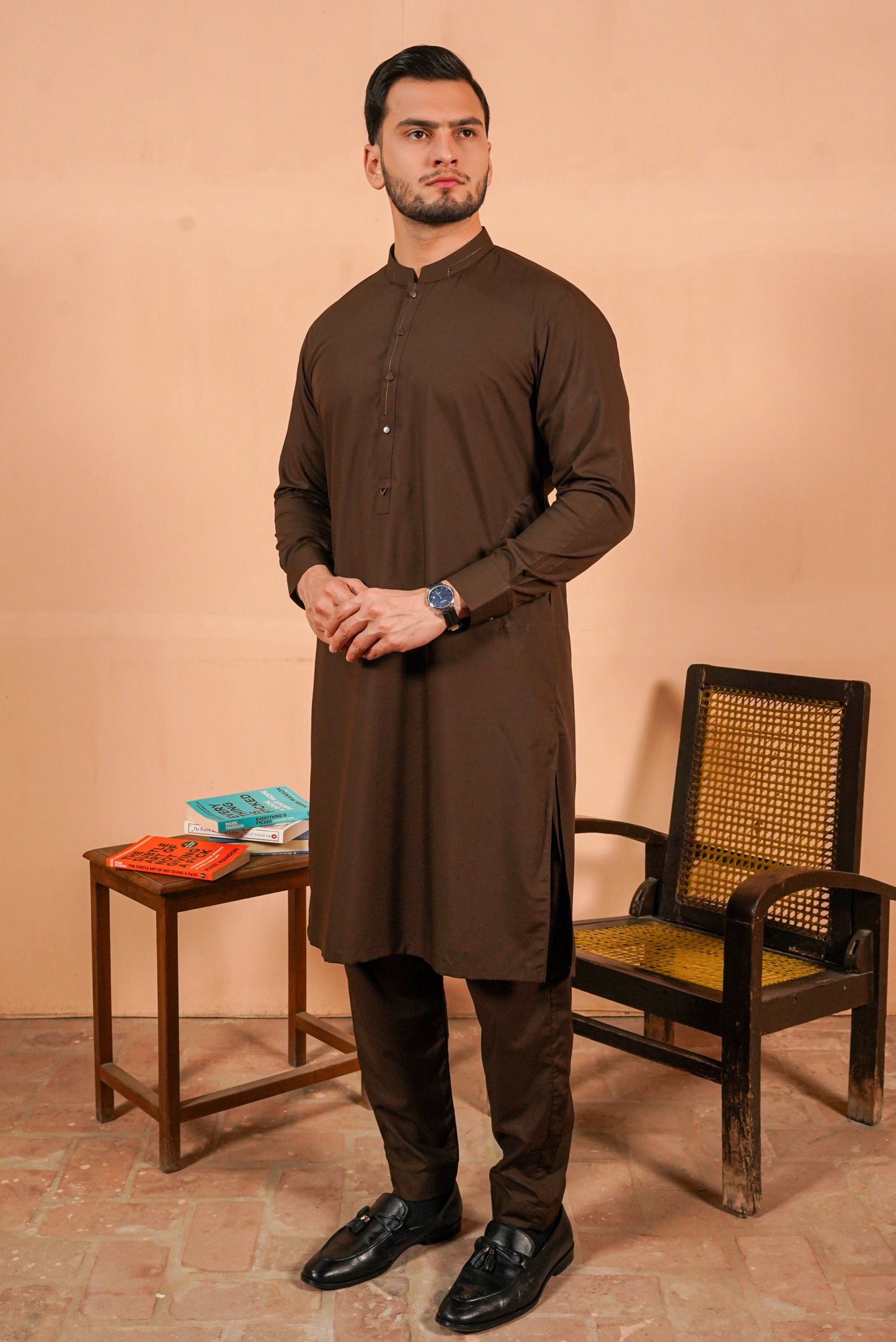 Brown Detailing Kurta Pajama