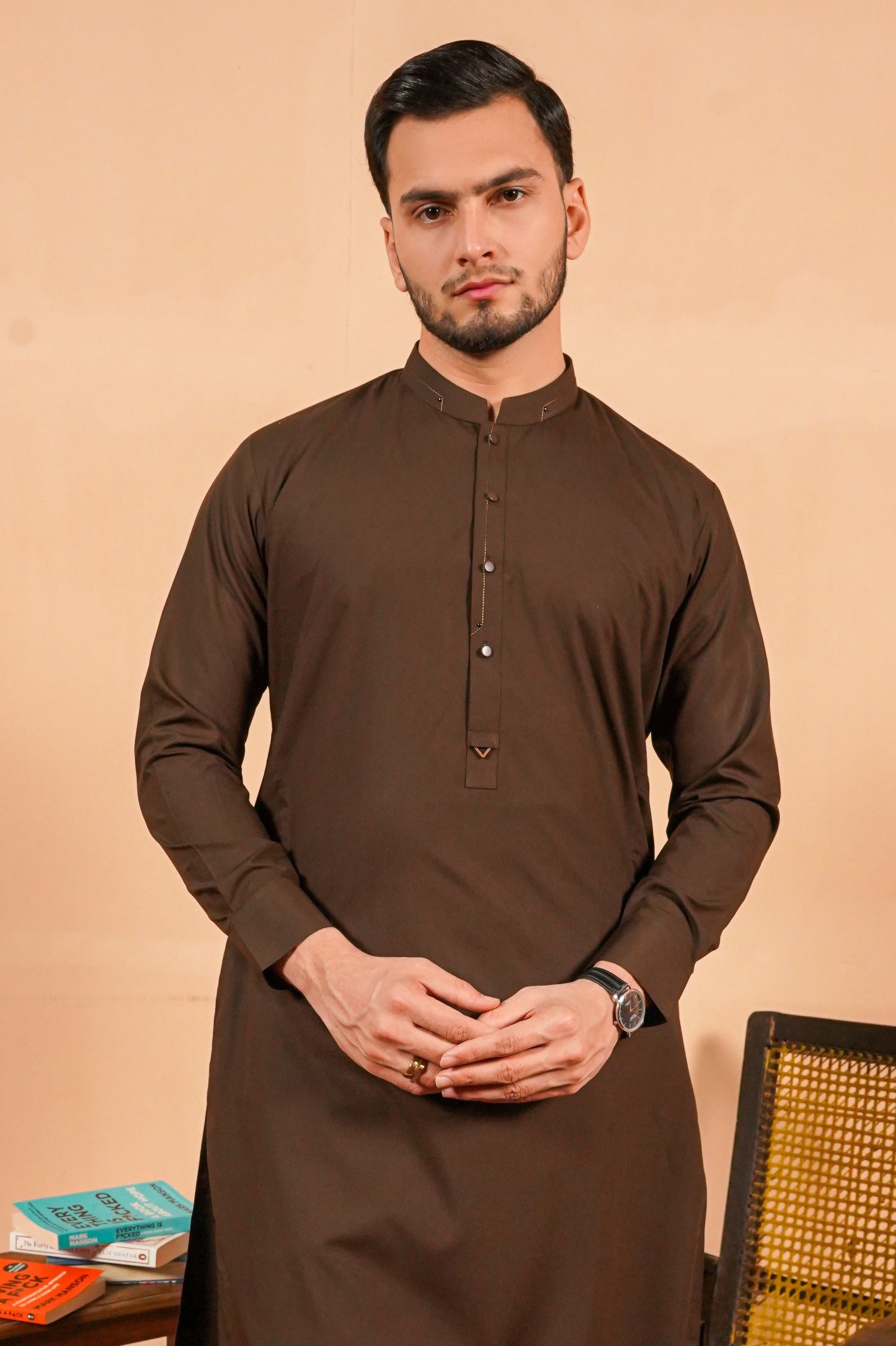 Brown Detailing Kurta Pajama