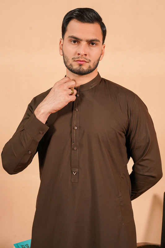 Brown Detailing Kurta Pajama