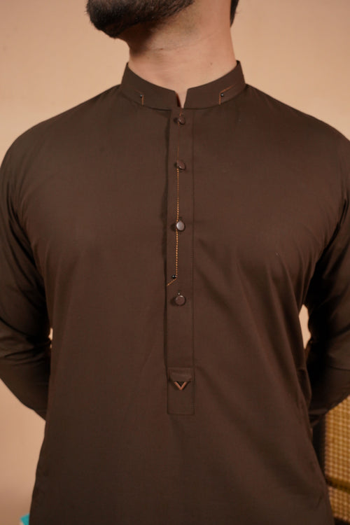 Brown Detailing Kurta Pajama