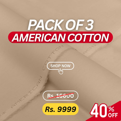 American Cotton bundle - any 3 unstitched fabrics, Faateh 40% off pack