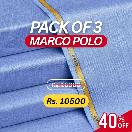 Bundle Pack of Any 3 Marco Polo Suiting (Flat 40% Off)