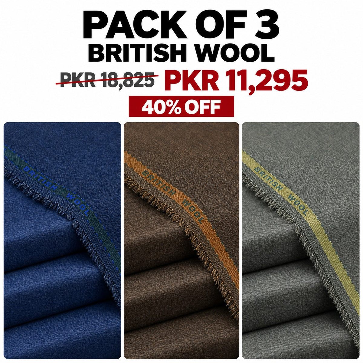 Bundle Pack of Any 3 British Wool (Flat 40% Off)