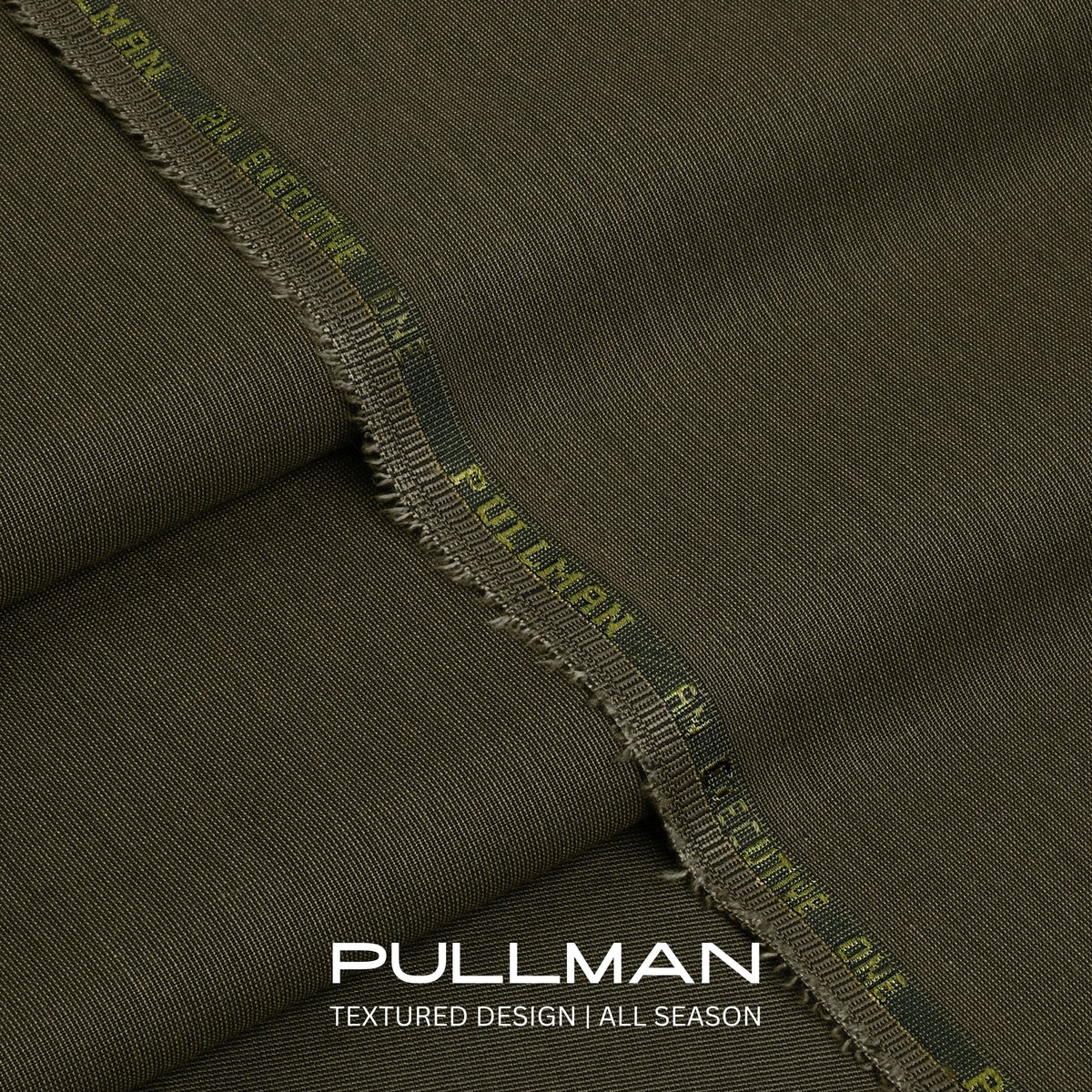 Army Green Pull Man self-textured wash & wear unstitched fabric, 4 metres – Faateh