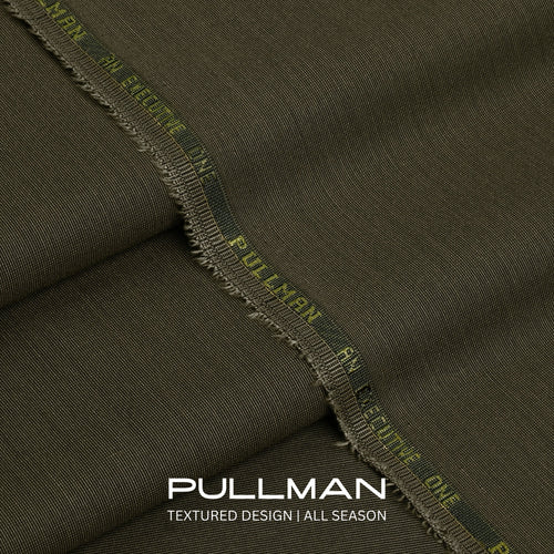 Army Green Pull Man self-textured wash & wear unstitched fabric, 4 metres – Faateh