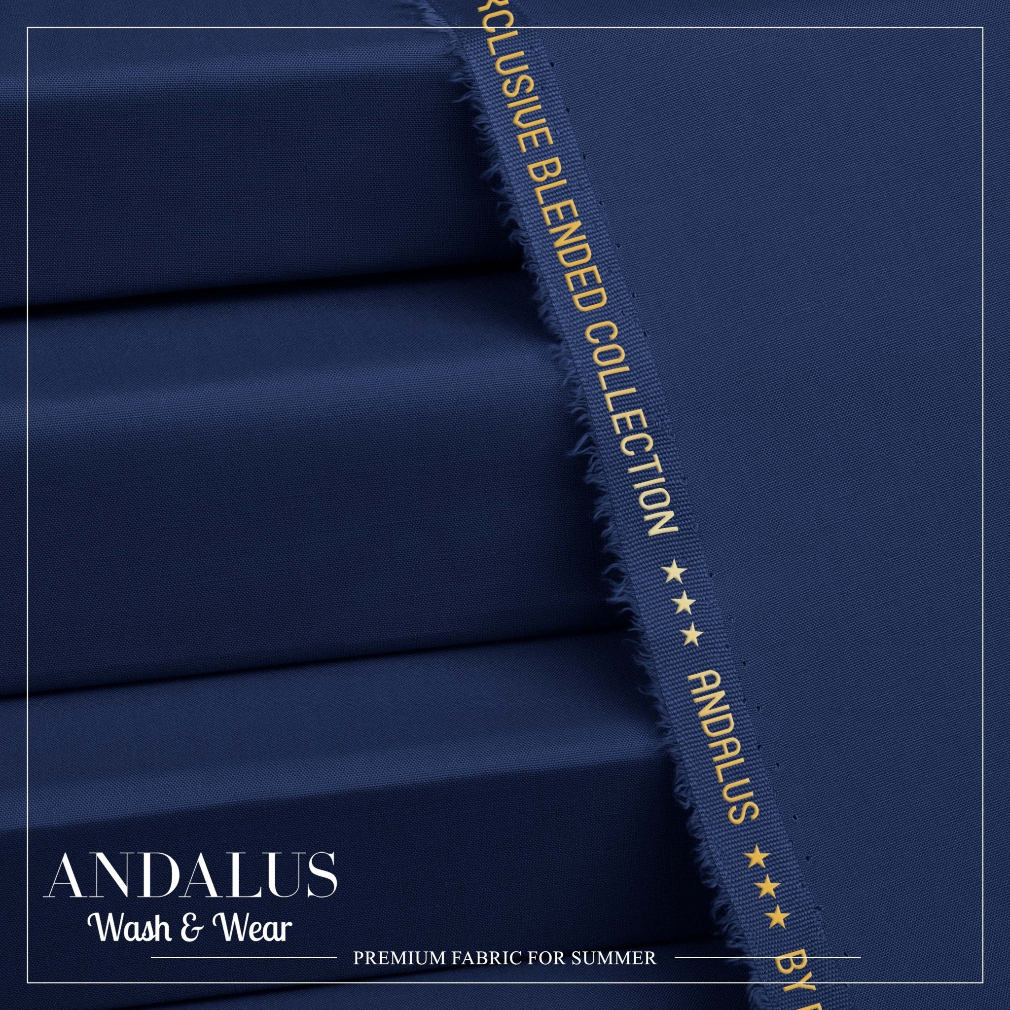 Blue - Andalus - Wash & Wear Fabric - Faateh Store