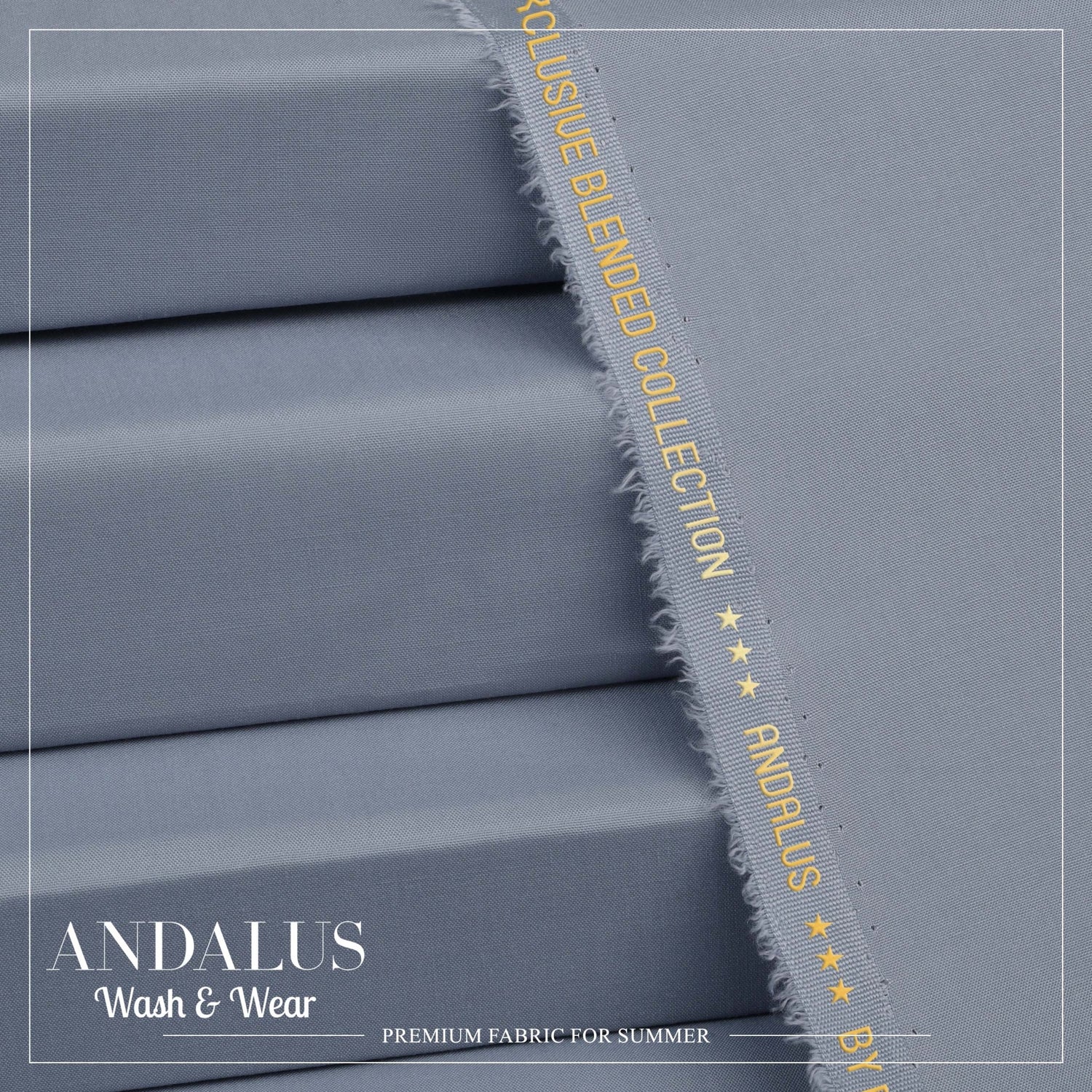 Bluish Gray - Andalus - Wash & Wear Fabric - Faateh Store