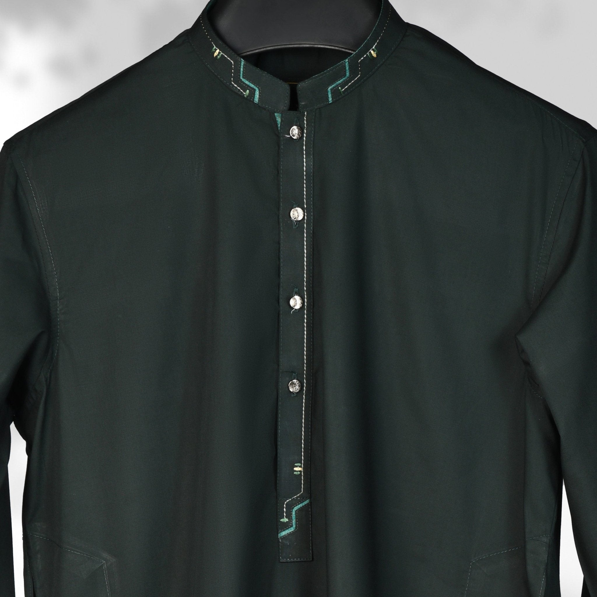 Designer - Dark Green Blended Kameez Shalwar - Faateh Store