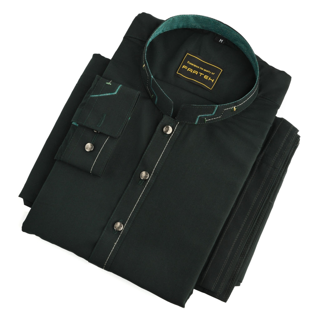 Designer - Dark Green Blended Kameez Shalwar - Faateh Store