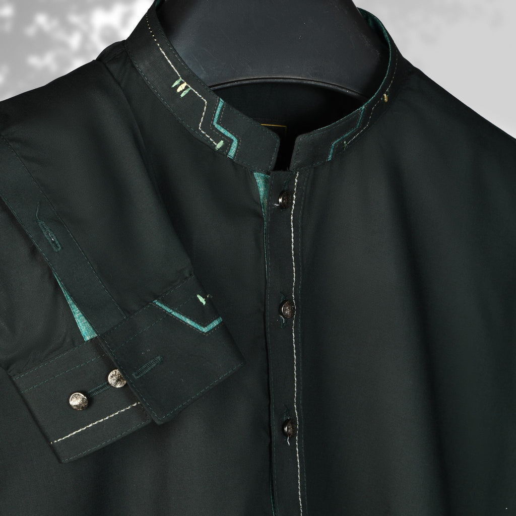 Designer - Dark Green Blended Kameez Shalwar - Faateh Store