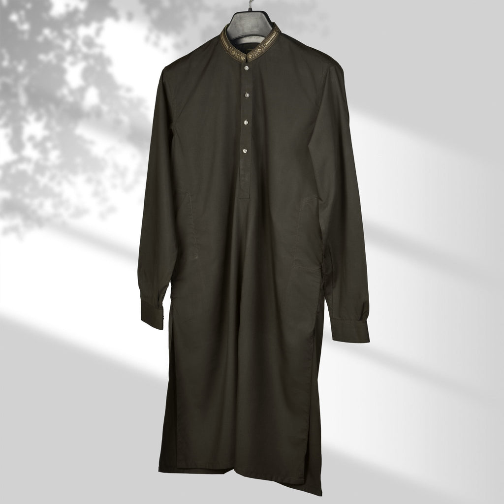 Embroidered - Forest Green Blended Kameez Shalwar - Faateh Store