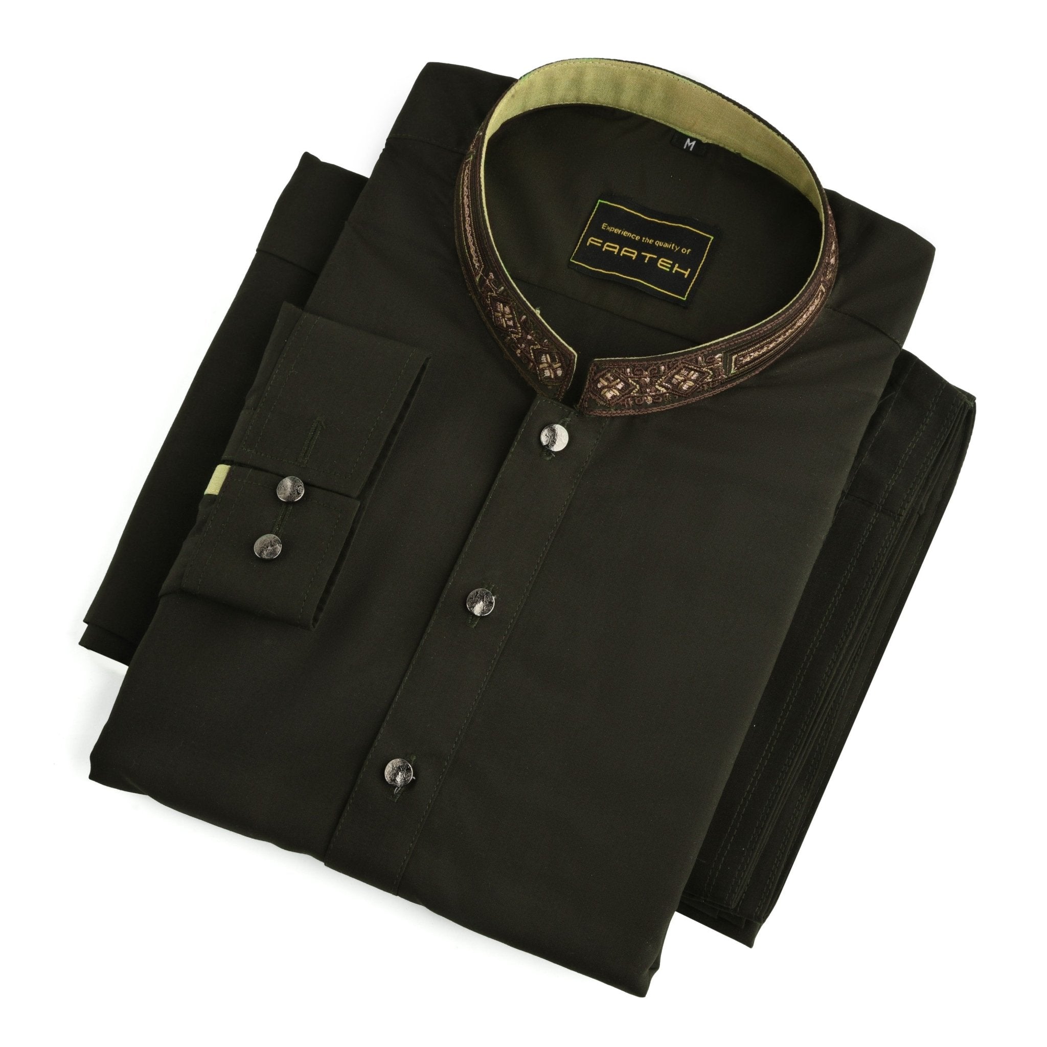 Embroidered - Forest Green Blended Kameez Shalwar - Faateh Store