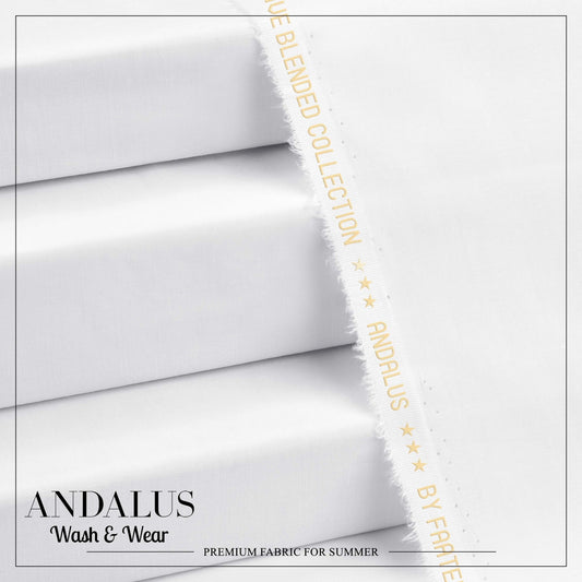 White - Andalus - Wash & Wear Fabric - Faateh Store